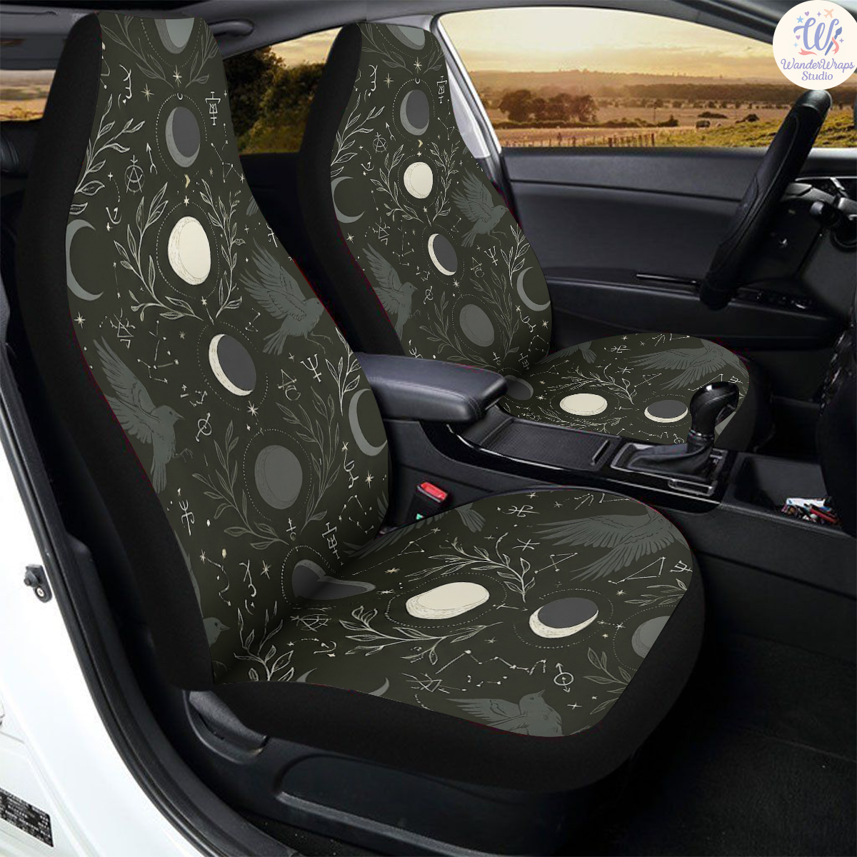 Nocturne Aviary Witch’s Sigil Car Seat Covers – High Quality Graphic and Polar Fleece Protector Set