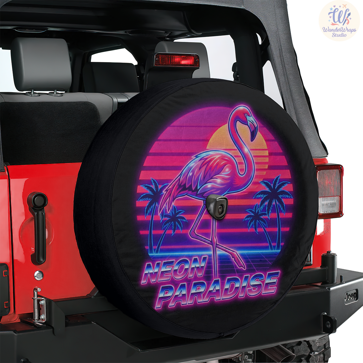 Neon Paradise Spare Tire Cover – Waterproof UV Resistant Protector with Camera Hole