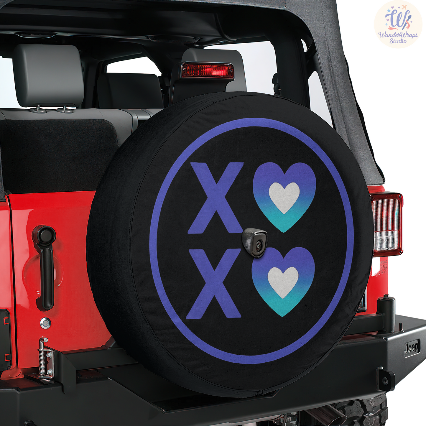 XOXO Purple Teal Spare Tire Cover – Waterproof UV Resistant Protector with Camera Hole