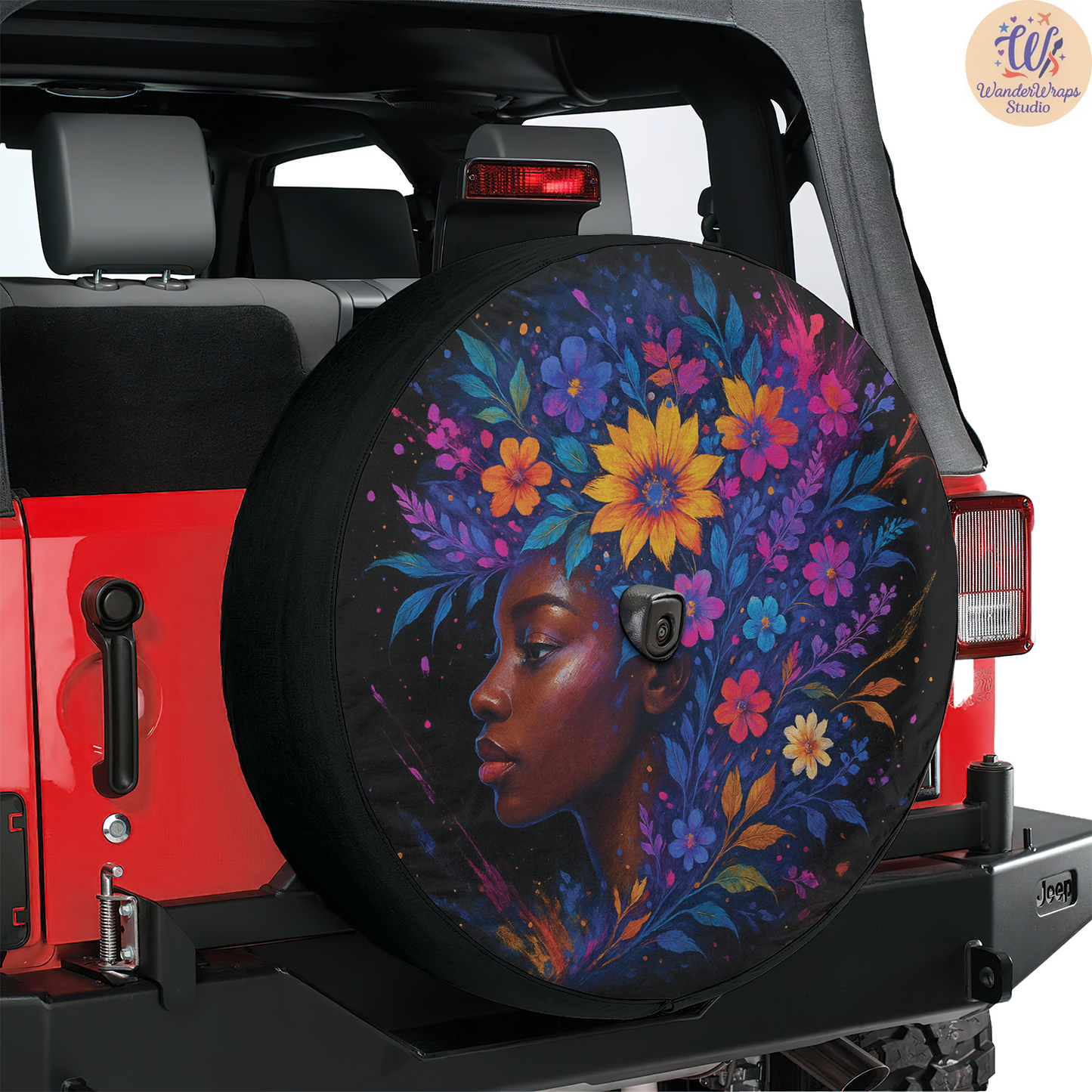 Beautiful Black Woman Spare Tire Cover – Waterproof UV Resistant Protector with Camera Hole