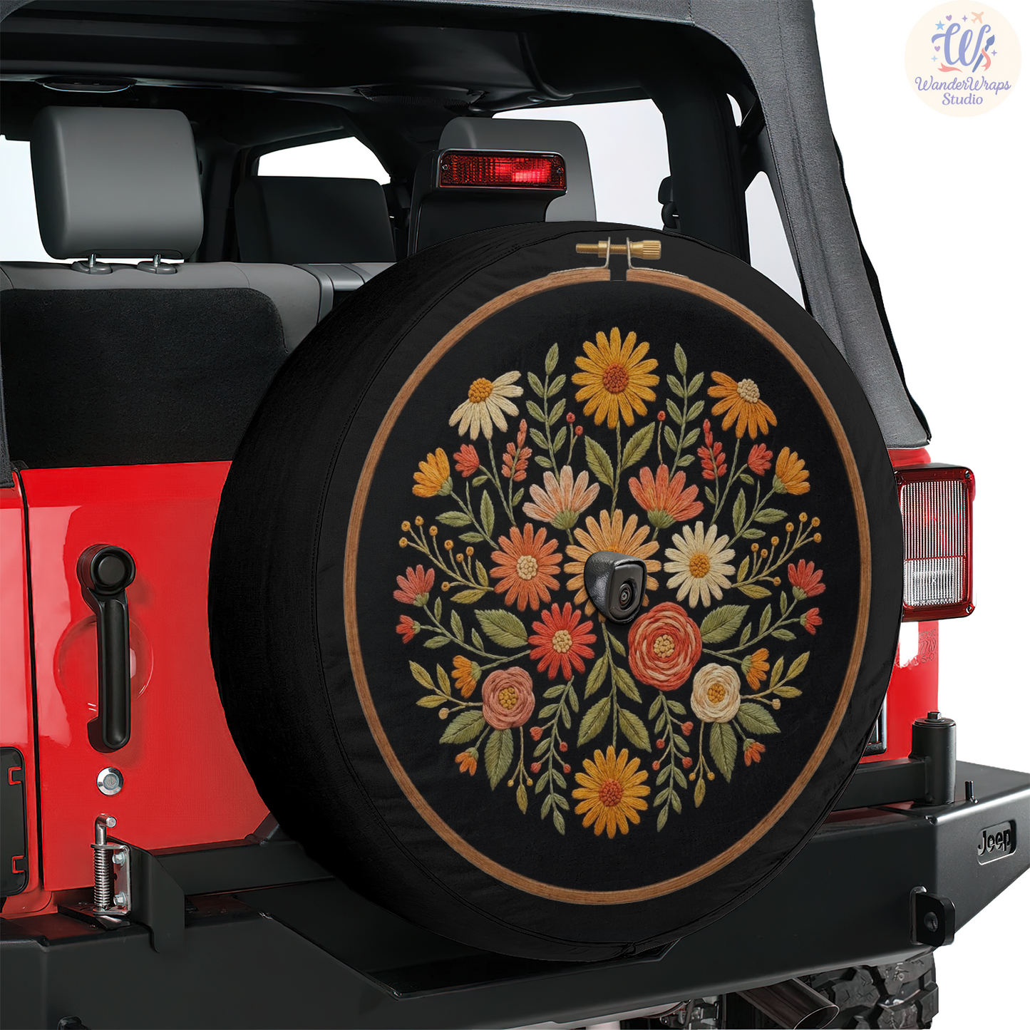 Vintage Embroidery Spare Tire Cover – Waterproof UV Resistant Protector with Camera Hole