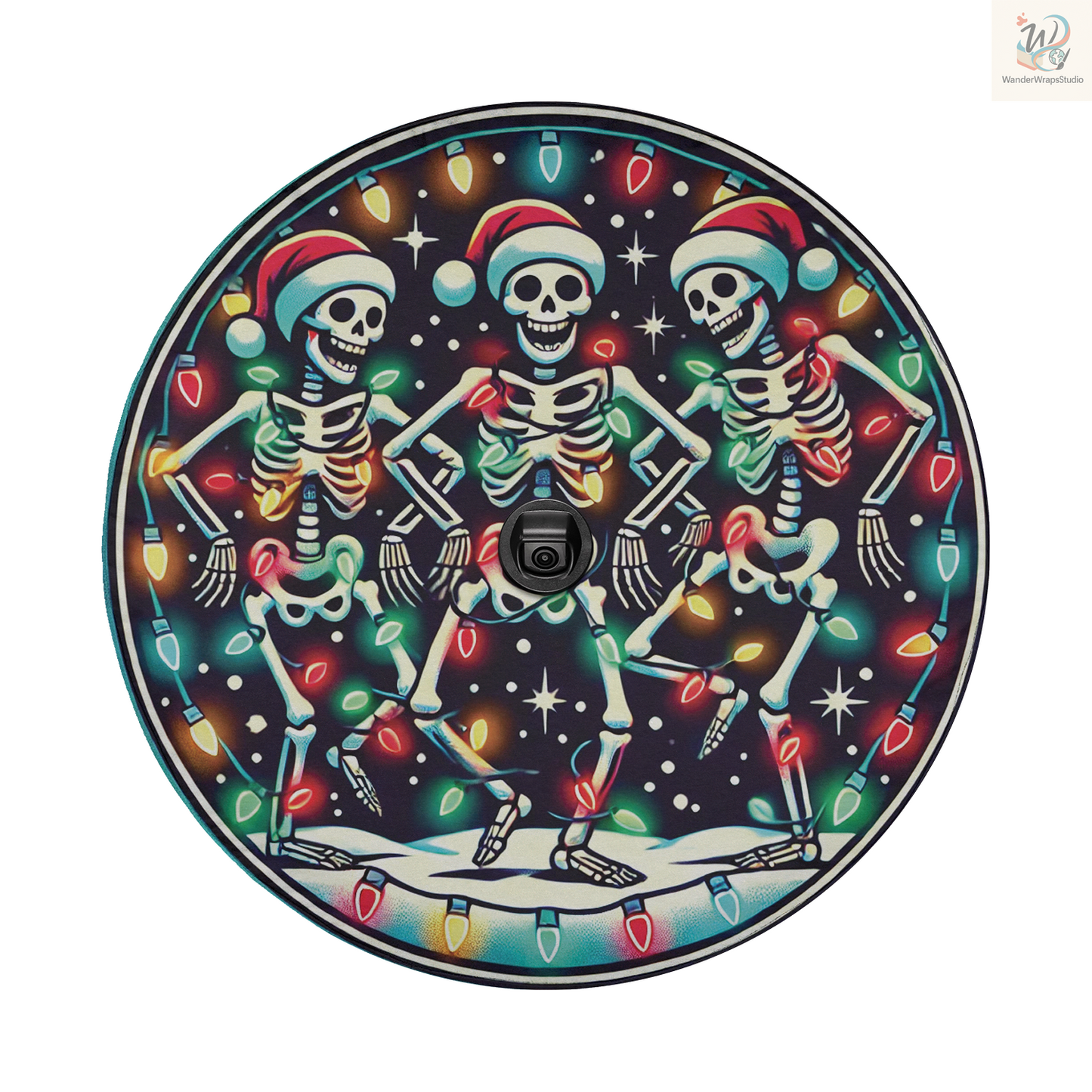 Dancing Skeleton Christmas Spare Tire Cover – Waterproof UV Resistant Protector with Camera Hole
