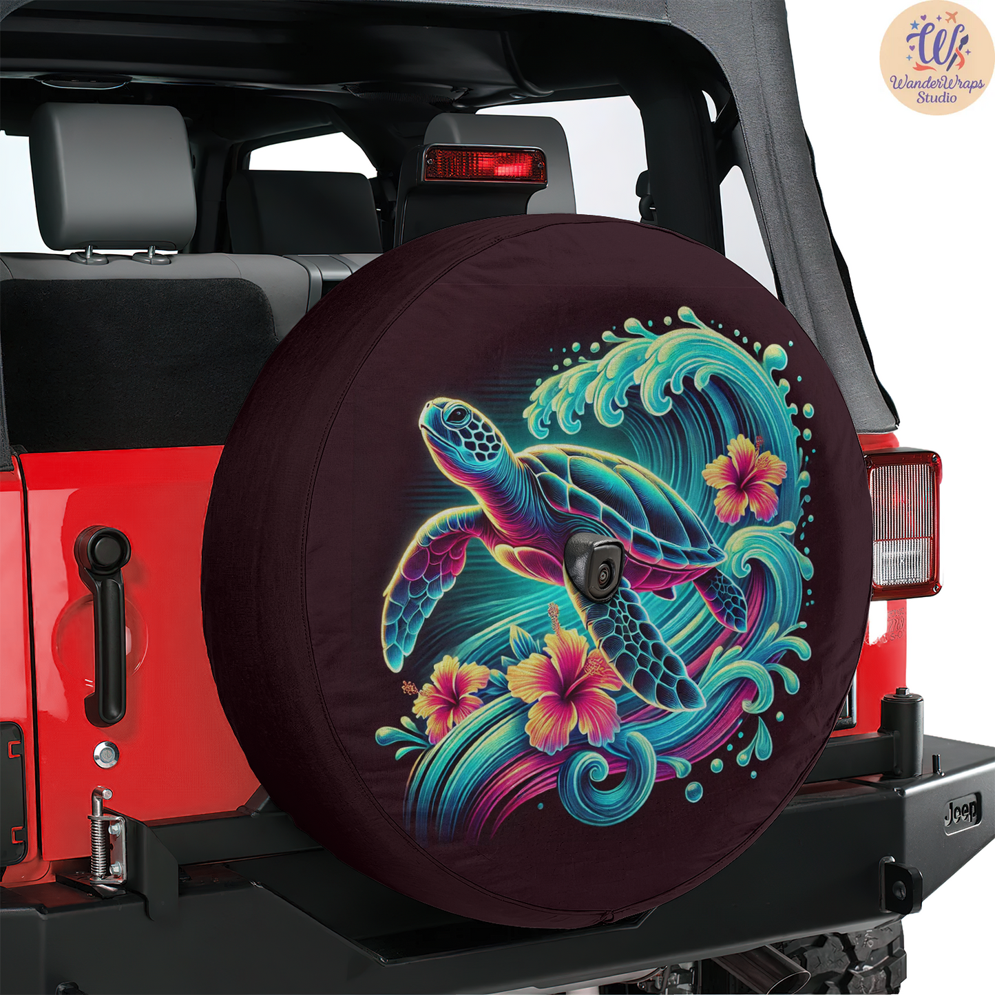 Neon Turquoise Spare Tire Cover – Waterproof UV Resistant Protector with Camera Hole