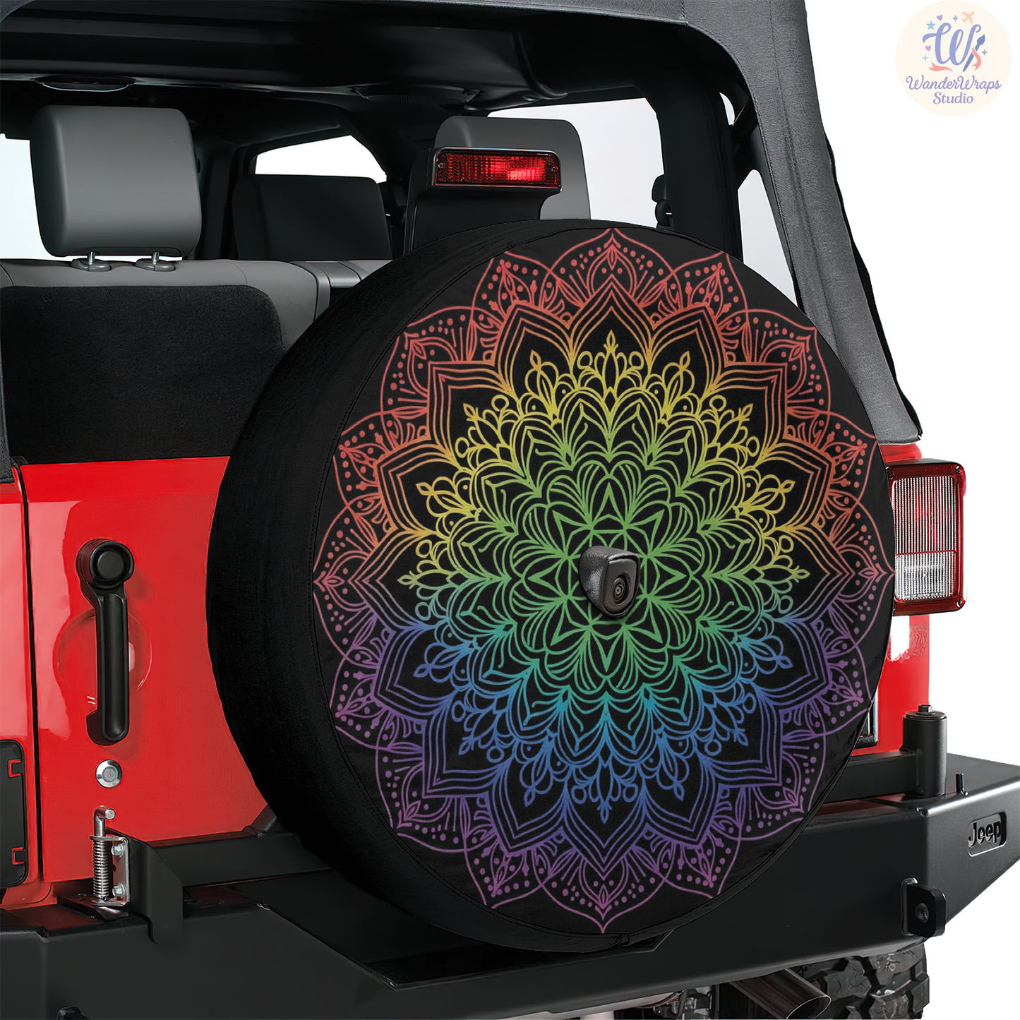 Rainbow Mandala Spare Tire Cover – Waterproof UV Resistant Protector with Camera Hole