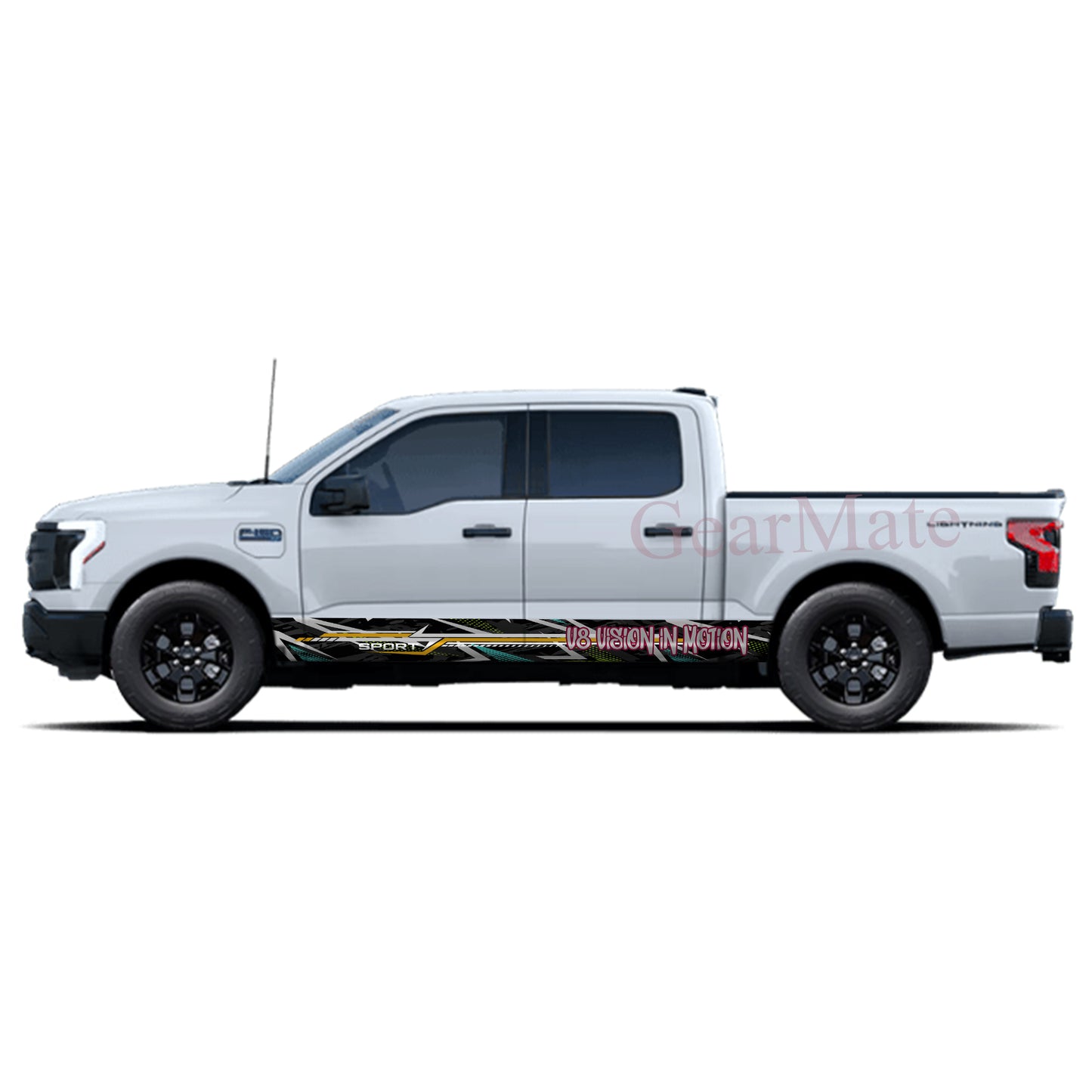V8 Vision in Motion Rocker Panel Graphic Decal Kit (Left & Right Sides) - High Quality Vinyl for Trucks & SUVs