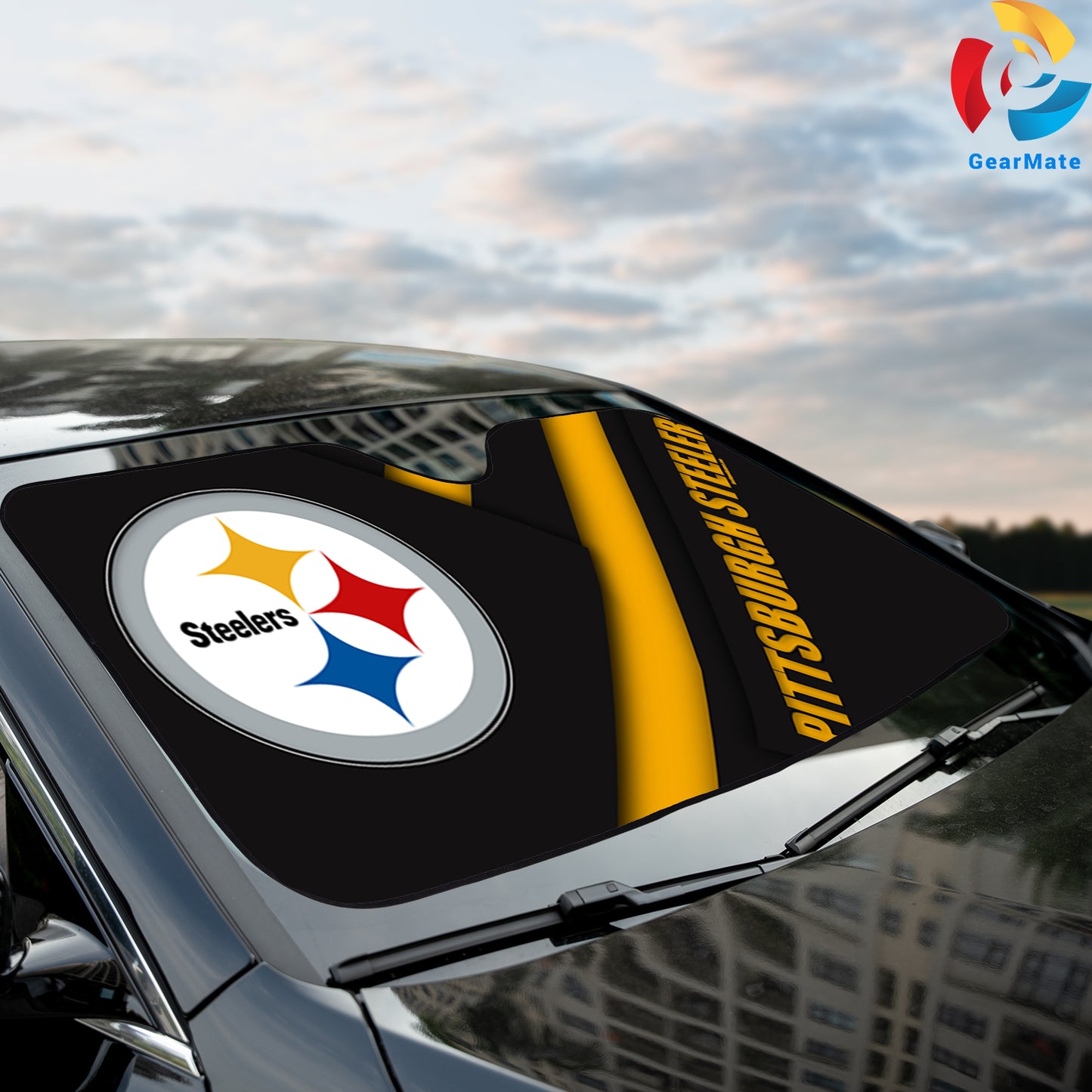 Pittsburgh Steelers NFL Football Team Logo Reflective Car Sunshade – Premium Heat & UV Protection, Universal Fit