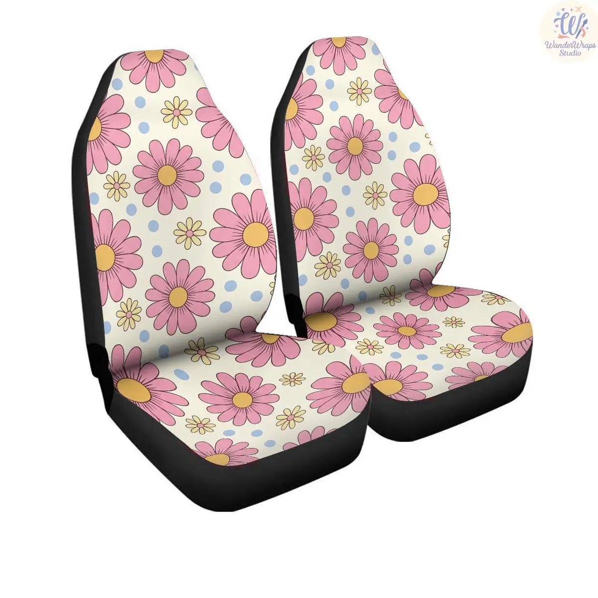 Retro Daisy Pop Floral Pattern Car Seat Covers – High Quality Graphic and Polar Fleece Protector Set