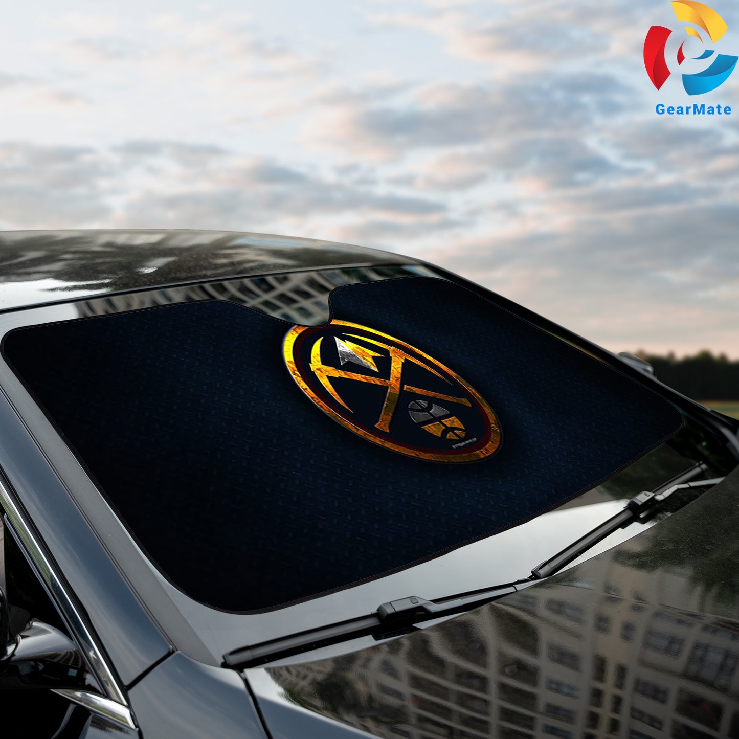 Basketball Black Rusted Denver Nuggets Team Logo Reflective Car Sunshade – Premium Heat & UV Protection, Universal Fit