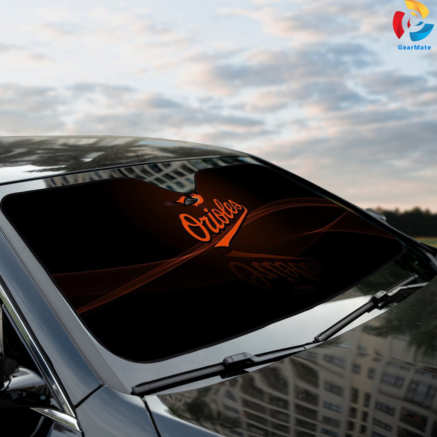 Baltimore Orioles MLB Graphic Black Reflective Car Sunshade – Premium Heat & UV Protection, Universal Fit