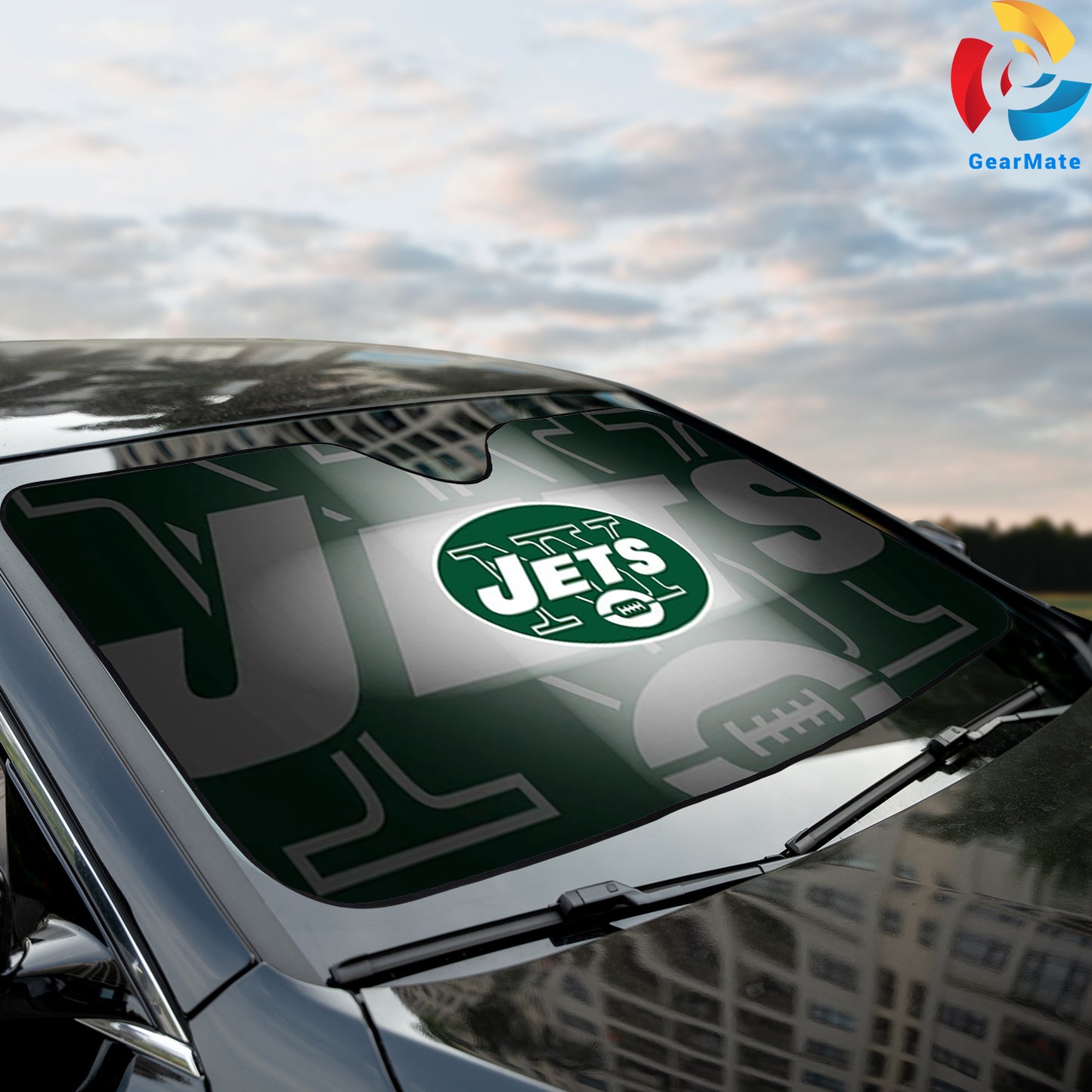 New York Jets NFL Football Logo Shadow Car Cover Reflective Car Sunshade – Premium Heat & UV Protection, Universal Fit