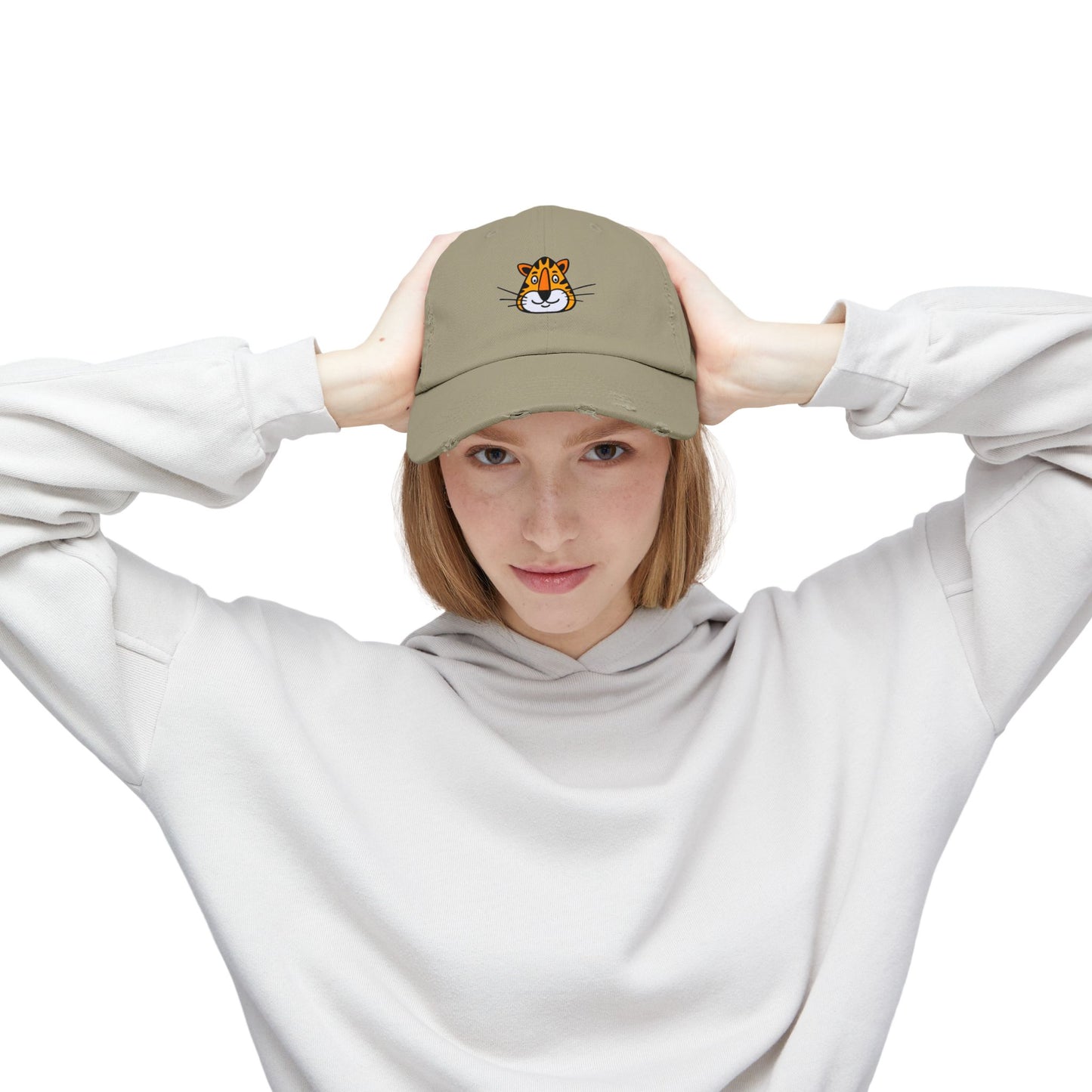 Tiger Face Vintage Distressed Dad Hat Unisex Adjustable Cotton Twill Baseball Cap for Casual Everyday Wear