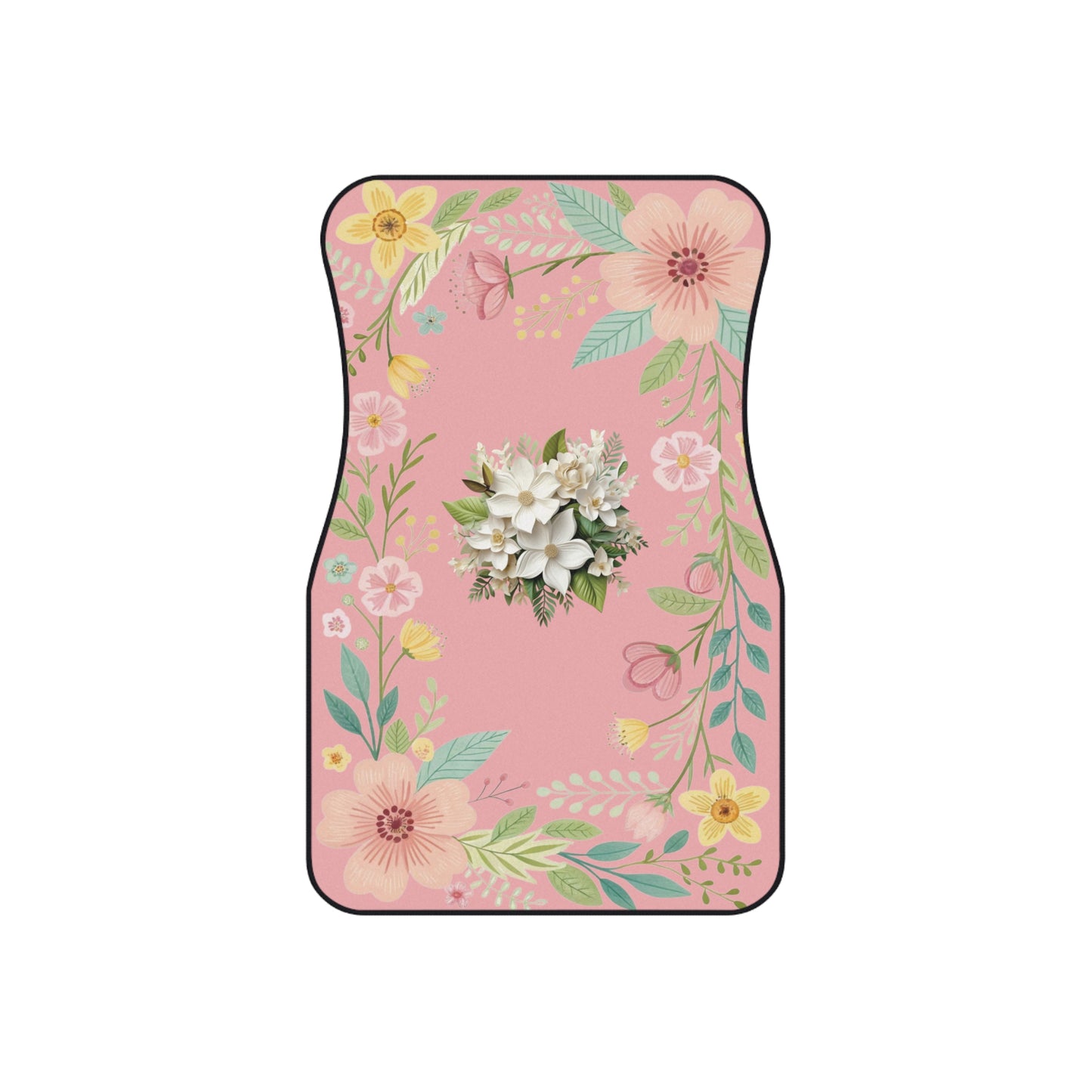 Flowers White Car Floor Mats – 2-Piece Front Set, Durable & Stylish, Universal Fit