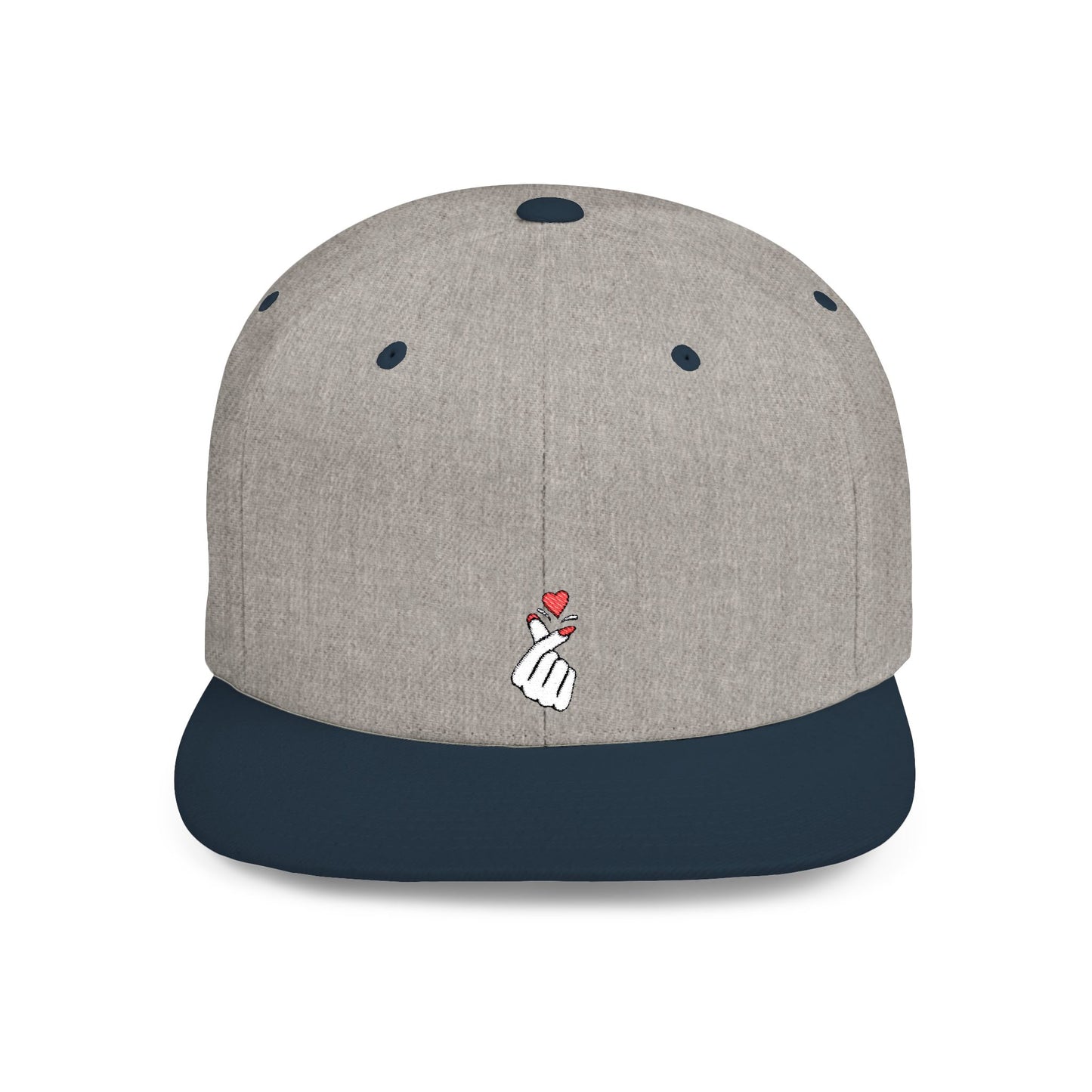 Icons Embroidered Heart Hand Gesture Flat Bill Snapback – Lightweight, Custom Fit, Premium Quality