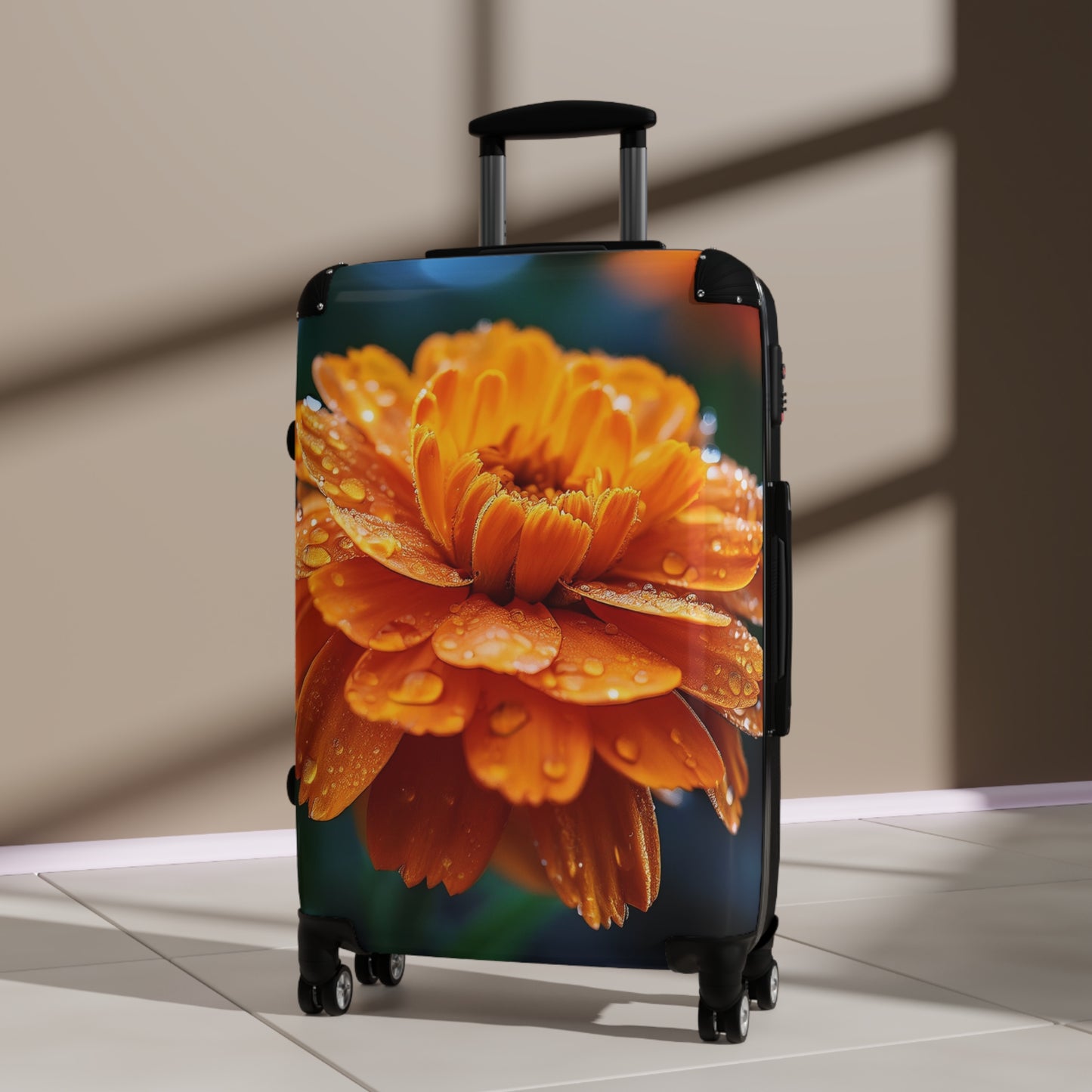 Nature Flowers Floral Orange Flower With Dew Drops Art Carry-On Suitcase - Stylish Luggage for Travelers