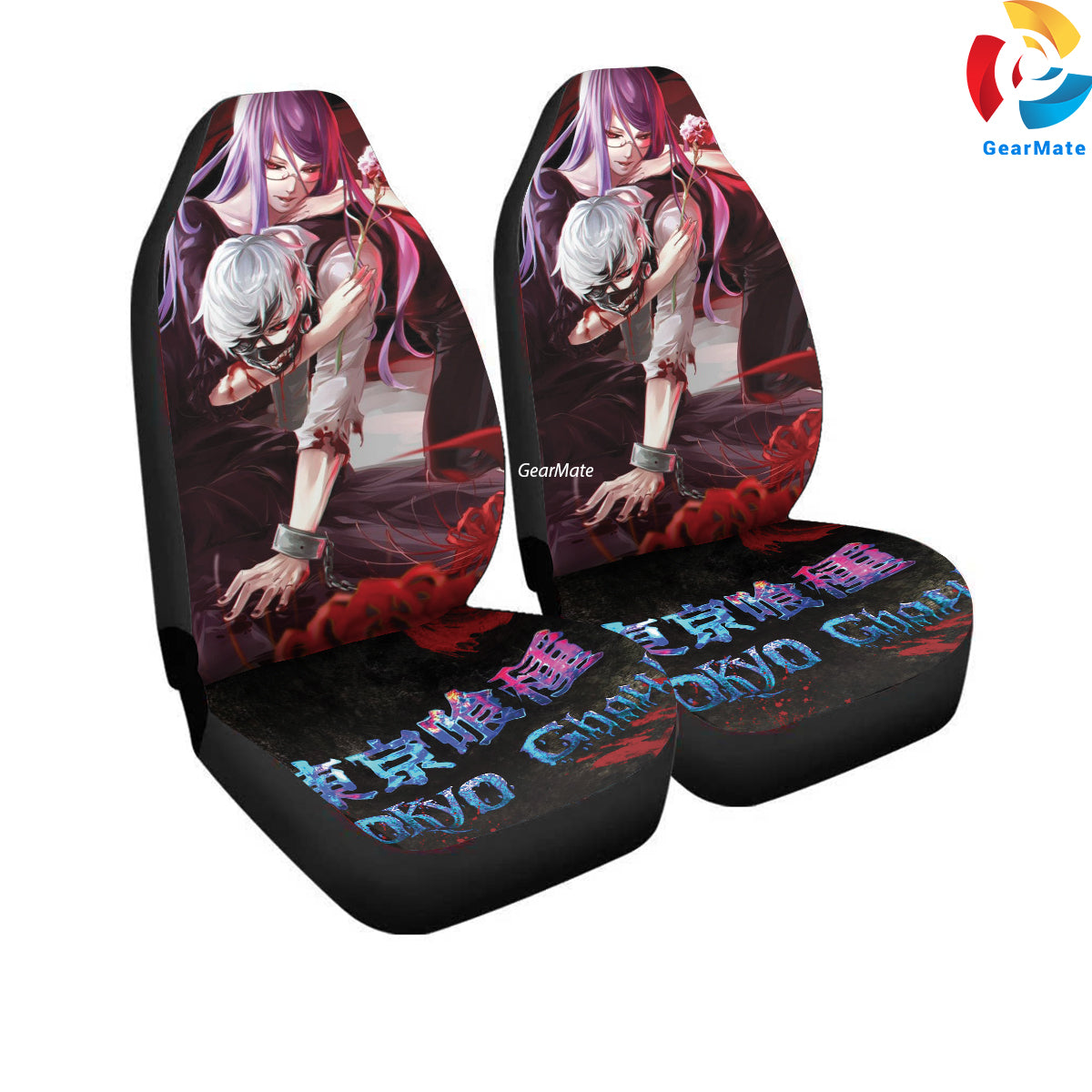 Tokyo Ghoul Ken and Rize Car Seat Covers – High Quality Graphic and Polar Fleece Protector Set