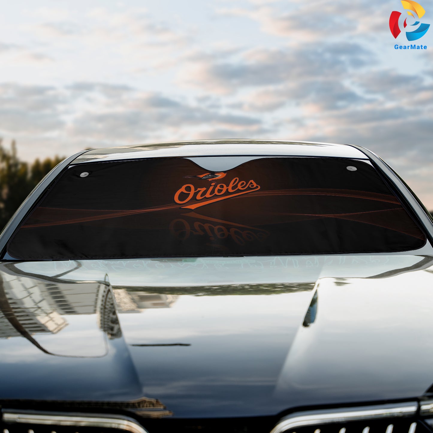Baltimore Orioles MLB Graphic Black Reflective Car Sunshade – Premium Heat & UV Protection, Universal Fit
