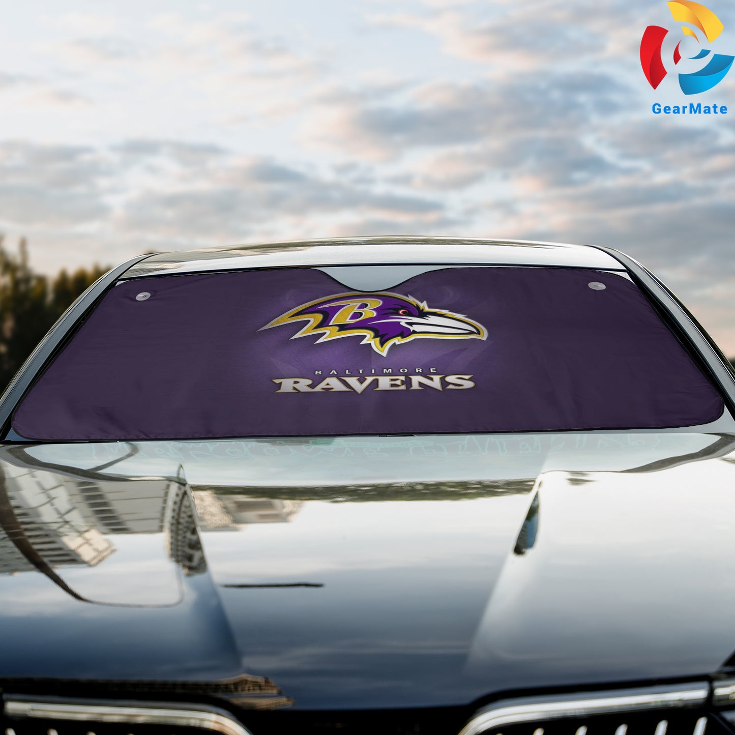 Baltimore Ravens NFL Football Purple Reflective Car Sunshade – Premium Heat & UV Protection, Universal Fit