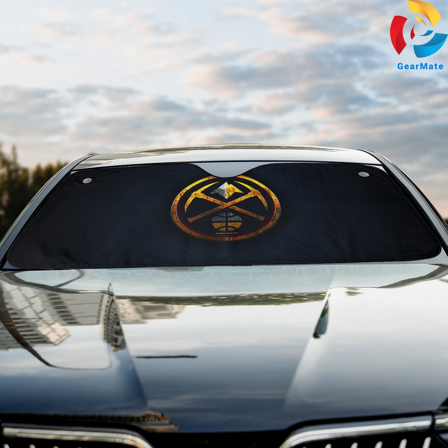 Basketball Black Rusted Denver Nuggets Team Logo Reflective Car Sunshade – Premium Heat & UV Protection, Universal Fit