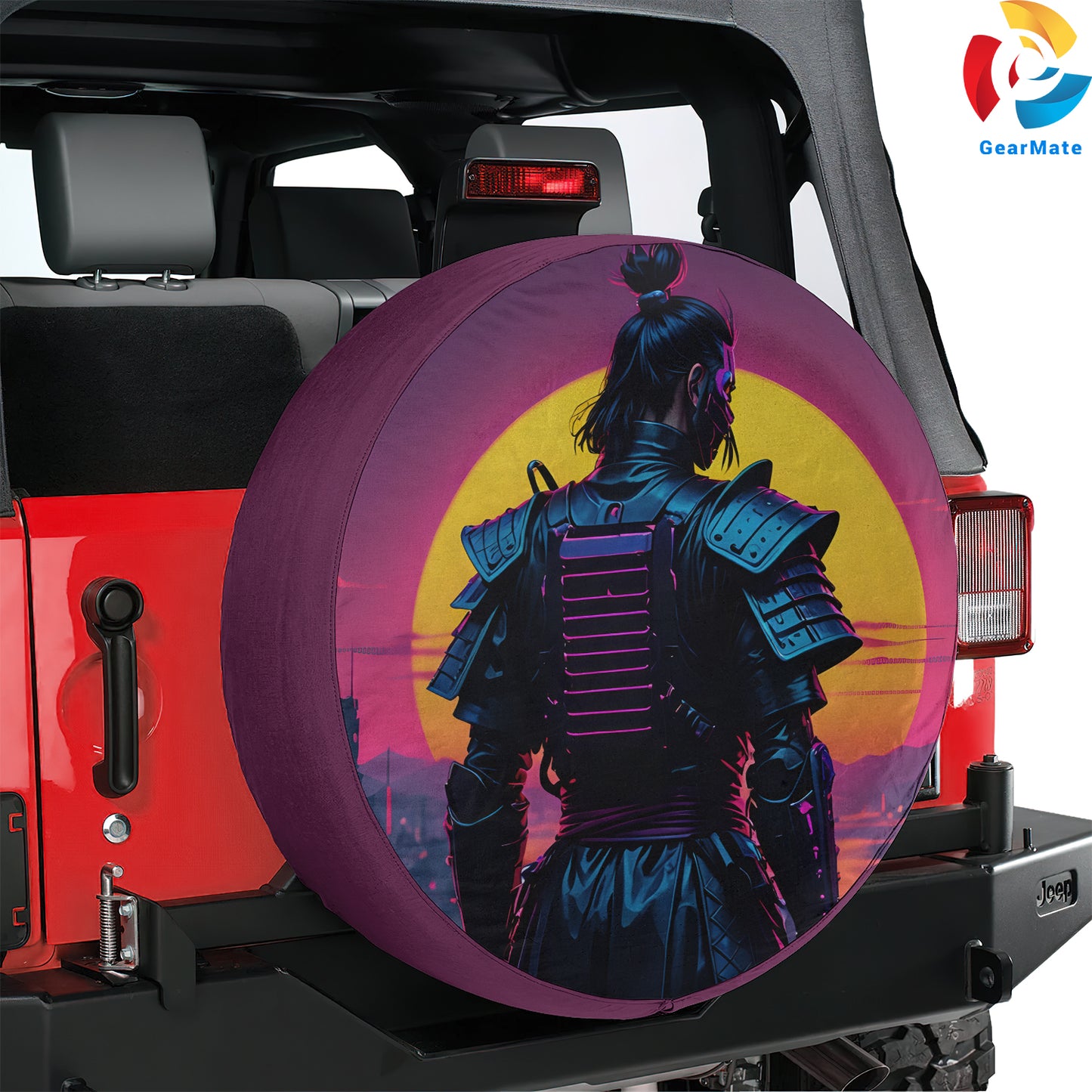 Cyberpunk Samurai Sci-Fi Spare Tire Cover – Premium Waterproof UV Resistant Protector