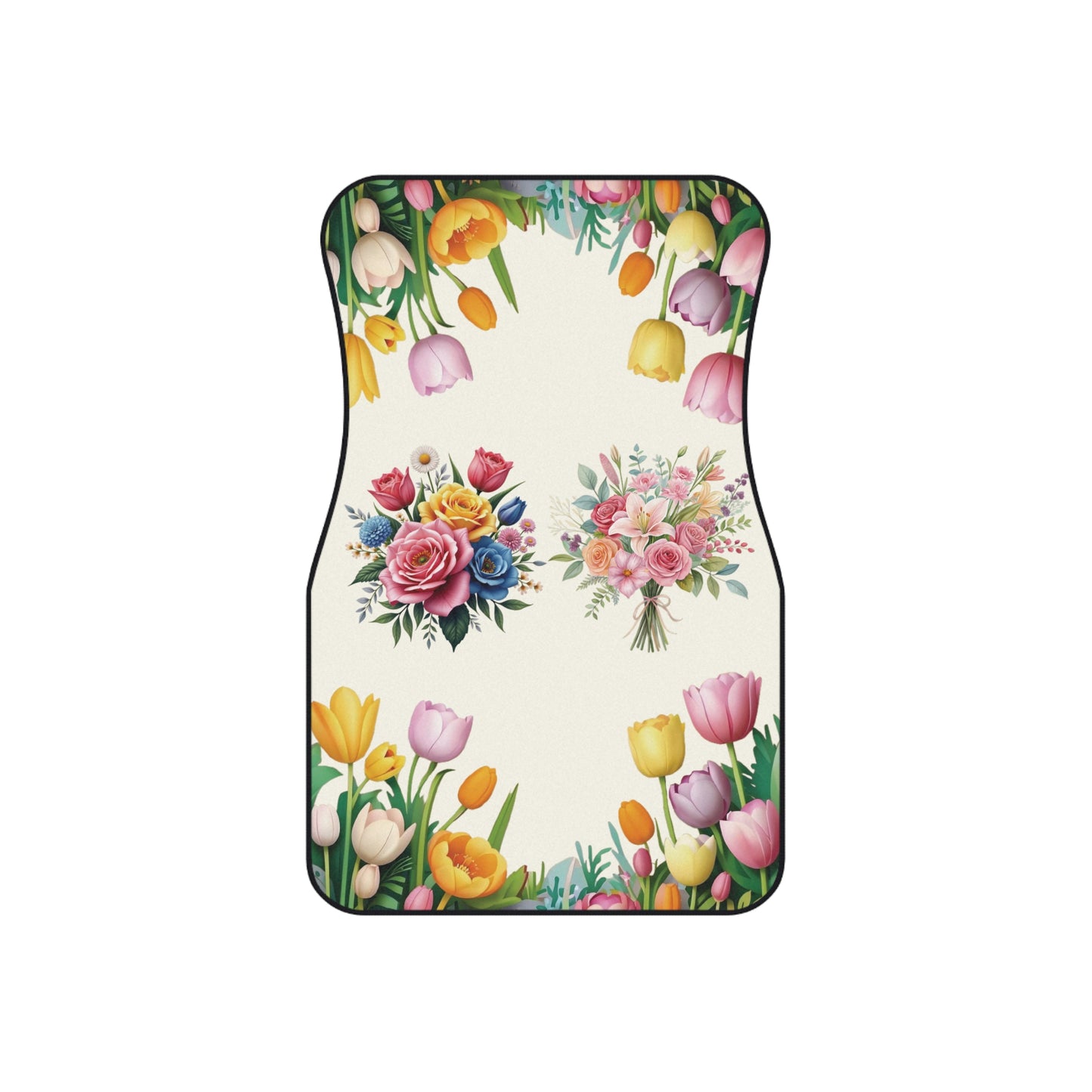 Flowers Colorful Bouquet Car Floor Mats – 2-Piece Front Set, Durable & Stylish, Universal Fit