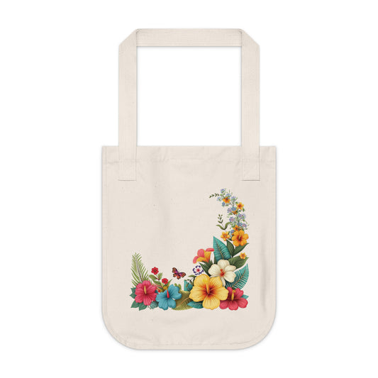 Flowers Cartoon Floral Organic Canvas Tote Bag – Eco-Friendly Shopping & Beach Accessory