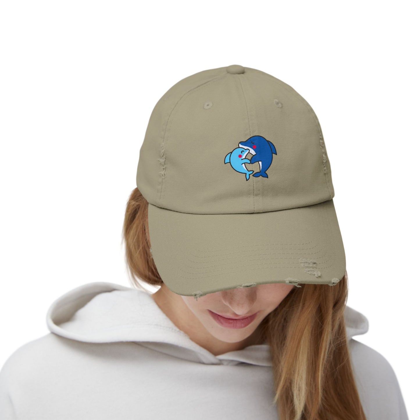 Dolphin Couple Vintage Distressed Dad Hat Unisex Adjustable Cotton Twill Baseball Cap for Casual Everyday Wear