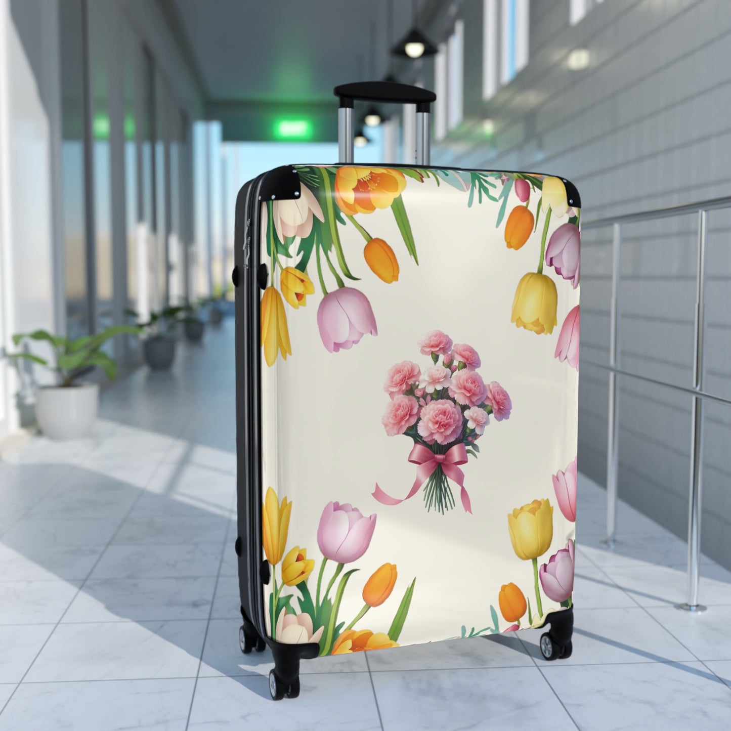 Nature Flowers Pink Rose Tulips Background Art Carry-On Suitcase - Stylish Luggage for Travelers
