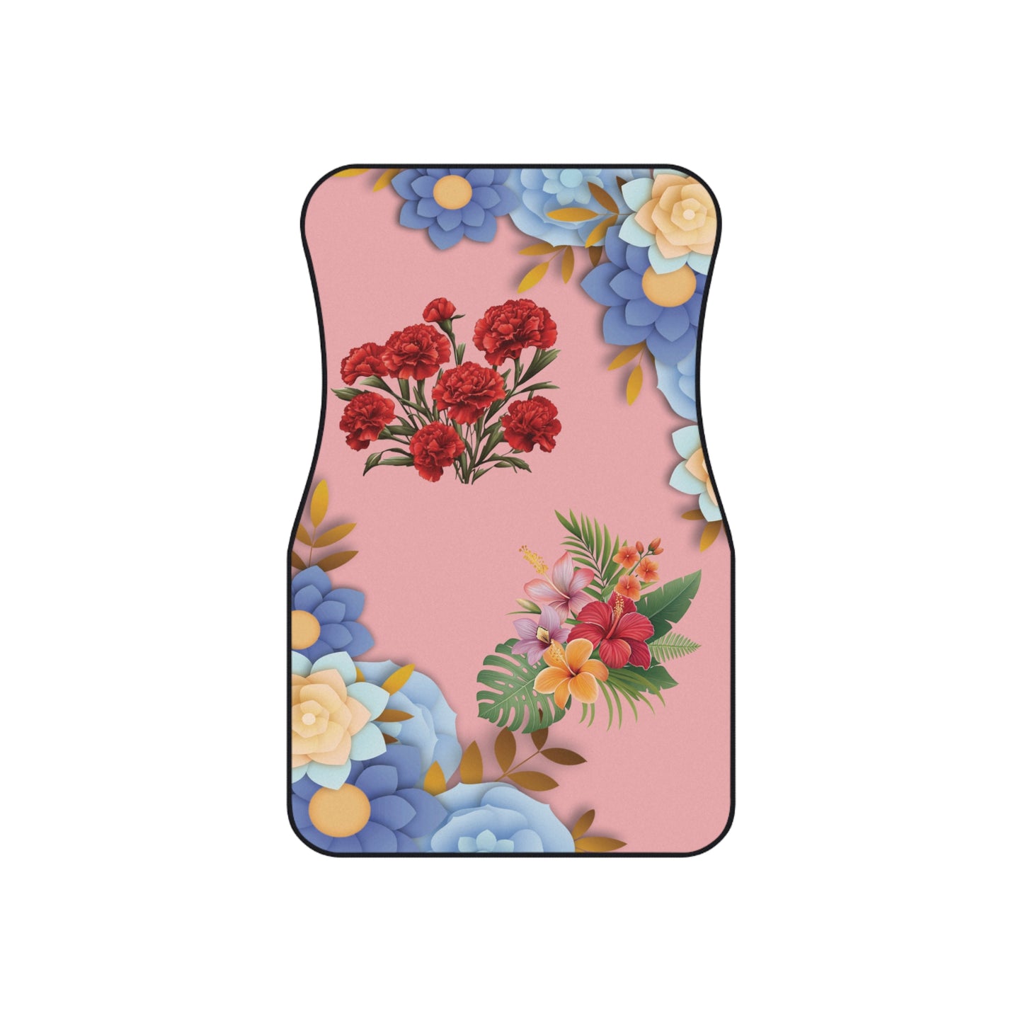 Flowers Red and Vibrant Car Floor Mats – 2-Piece Front Set, Durable & Stylish, Universal Fit