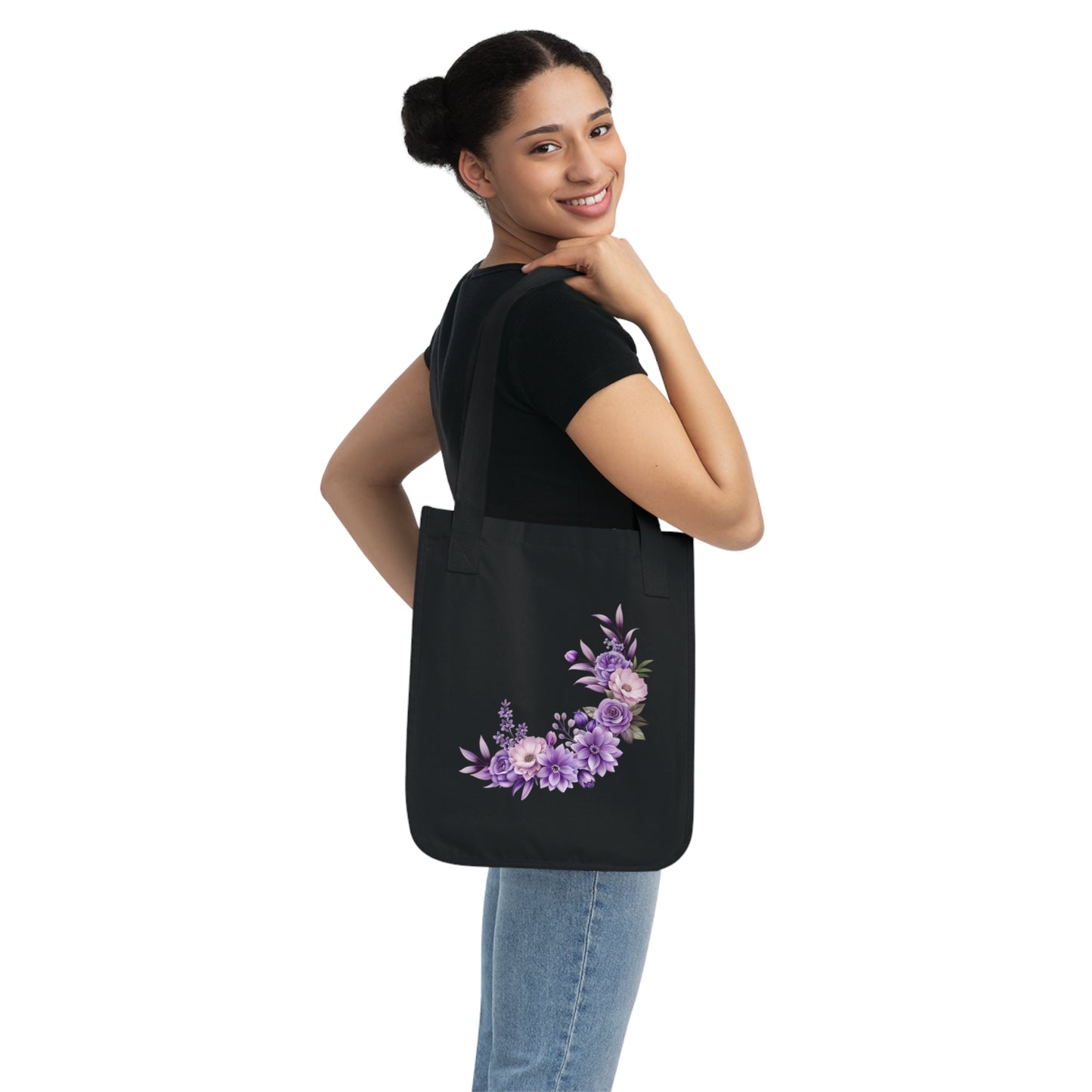 Flowers Purple Floral Organic Canvas Tote Bag - Eco-Friendly Carryall for Everyday Use