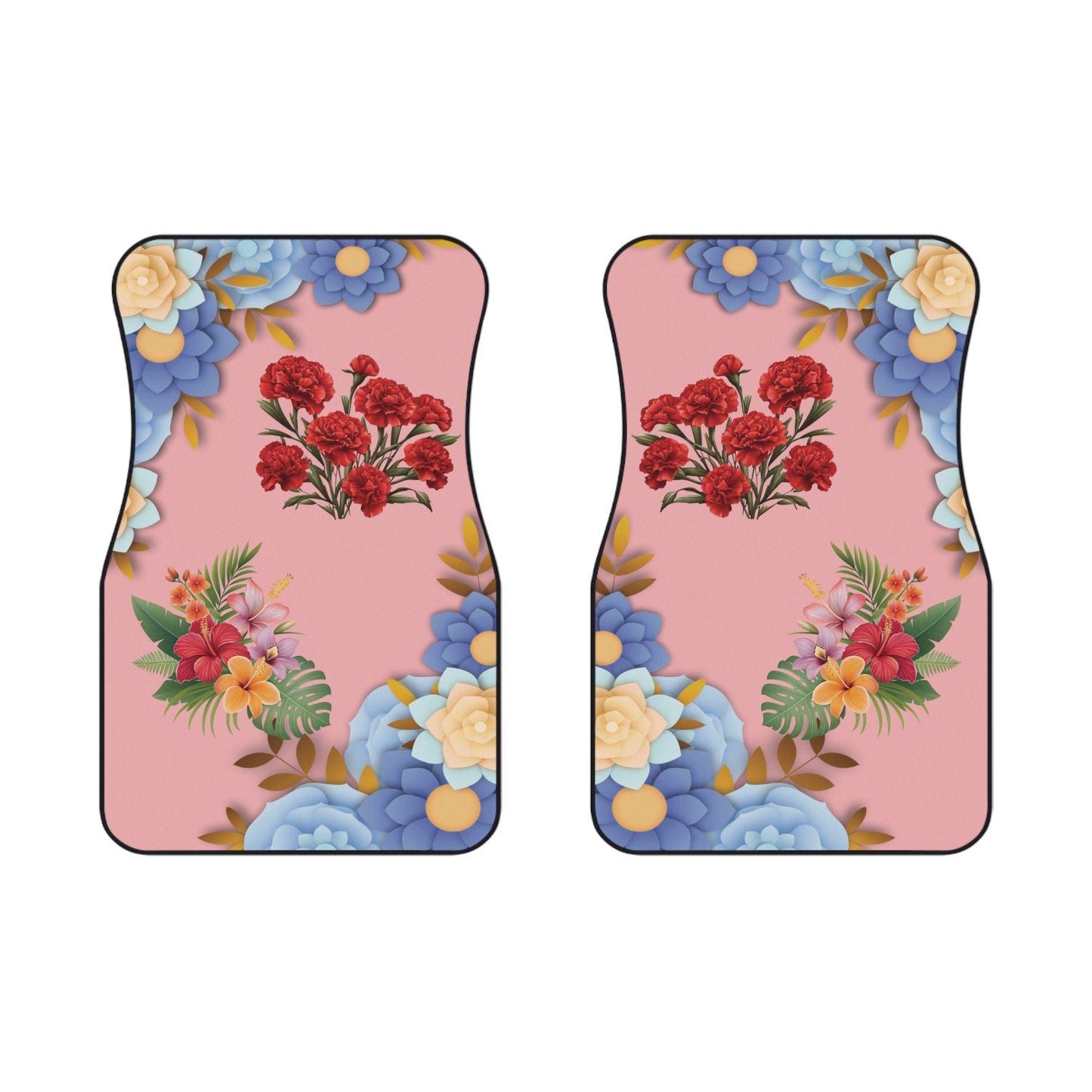 Flowers Red and Vibrant Car Floor Mats – 2-Piece Front Set, Durable & Stylish, Universal Fit
