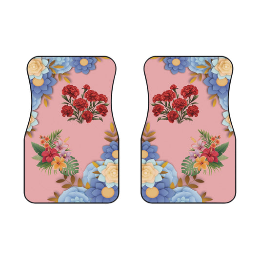 Flowers Red and Vibrant Car Floor Mats – 2-Piece Front Set, Durable & Stylish, Universal Fit
