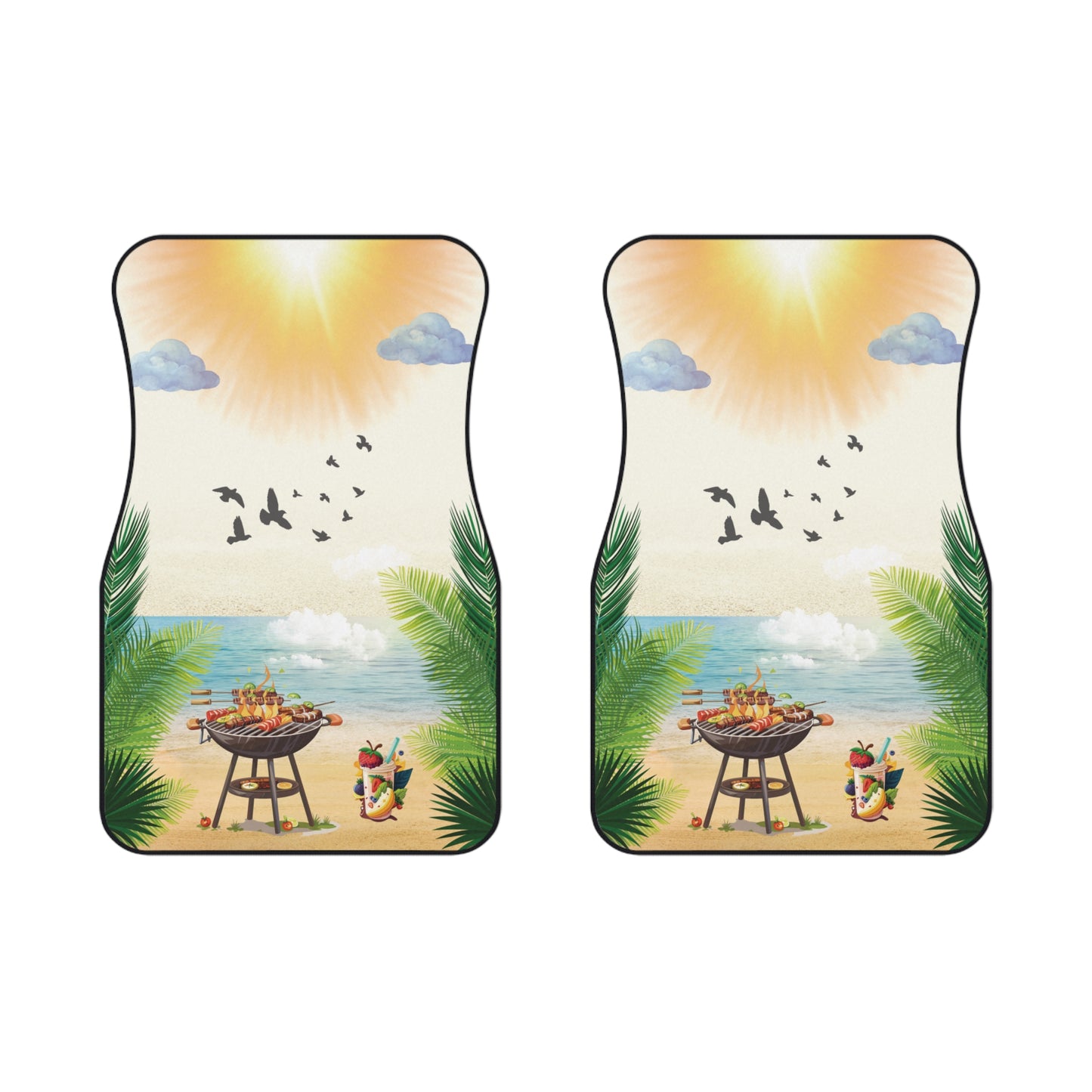 Beach Summer Barbecue Front Car Mats – Durable, Anti-Slip, Easy to Clean, Vibrant Print