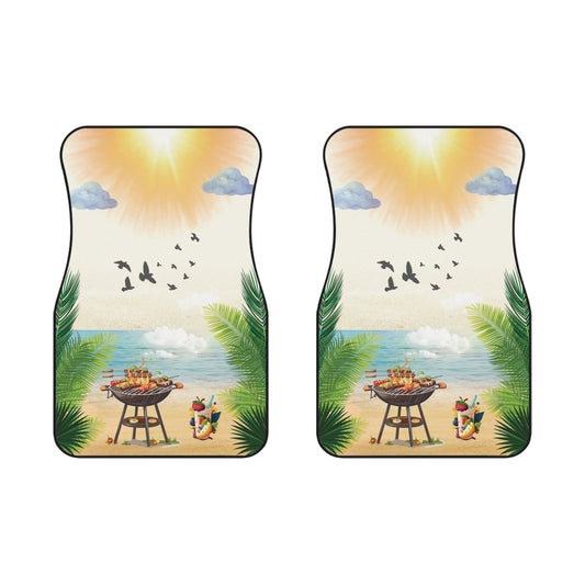 Beach Summer Barbecue Front Car Mats – Durable, Anti-Slip, Easy to Clean, Vibrant Print