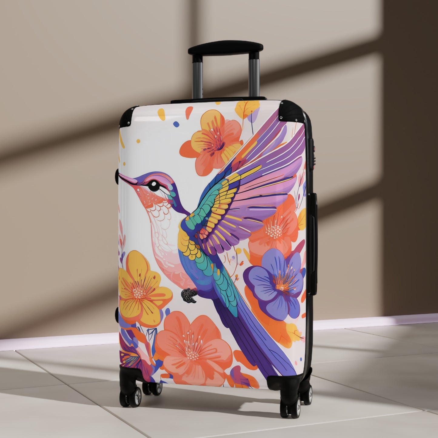 Nature Flowers Floral Hummingbird in Flight Art Carry-On Suitcase - Stylish Luggage for Travelers