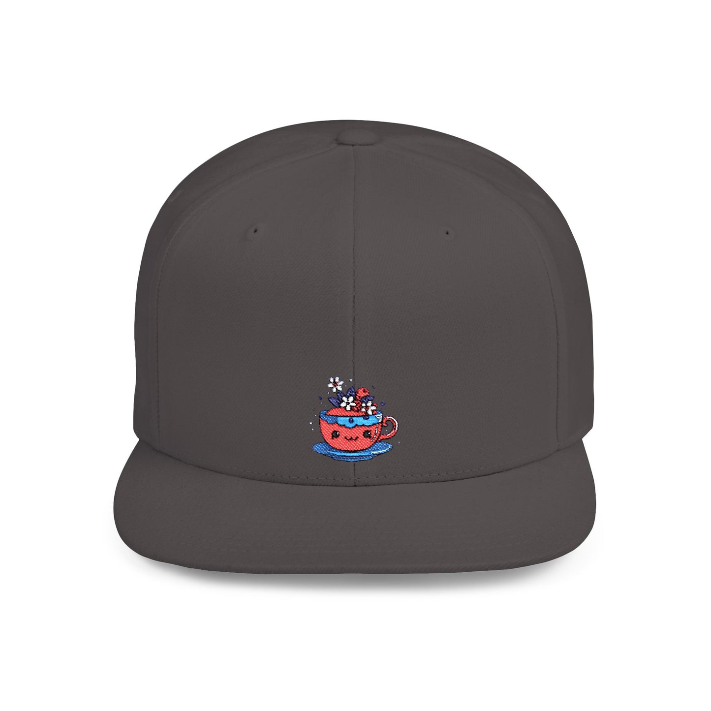 Icons Embroidered Cute Cup Flat Bill Snapback – Lightweight, Custom Fit, Premium Quality