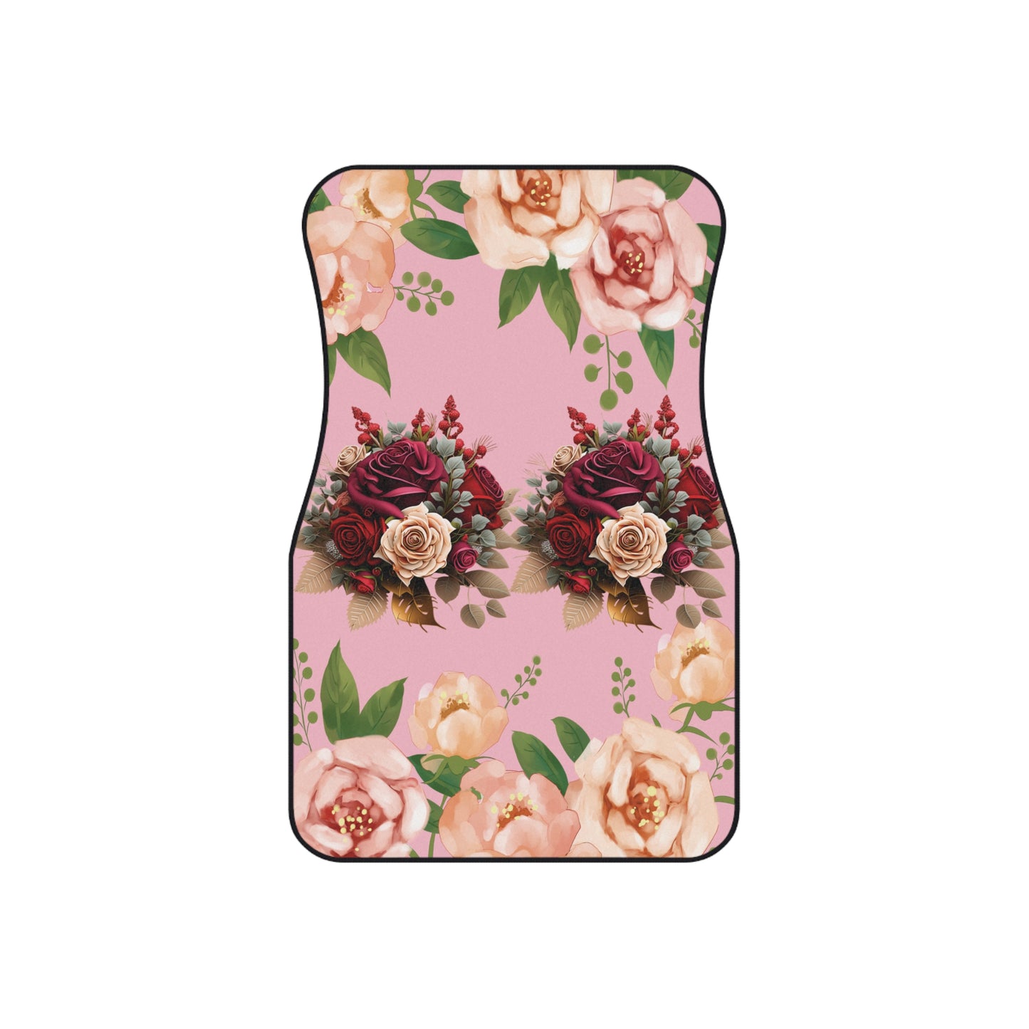 Flowers Red Roses Pink Background Car Floor Mats – 2-Piece Front Set, Durable & Stylish, Universal Fit