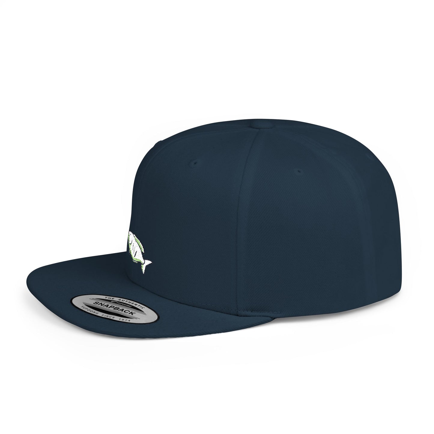 Icons Embroidered White Fish Flat Bill Snapback – Lightweight, Custom Fit, Premium Quality