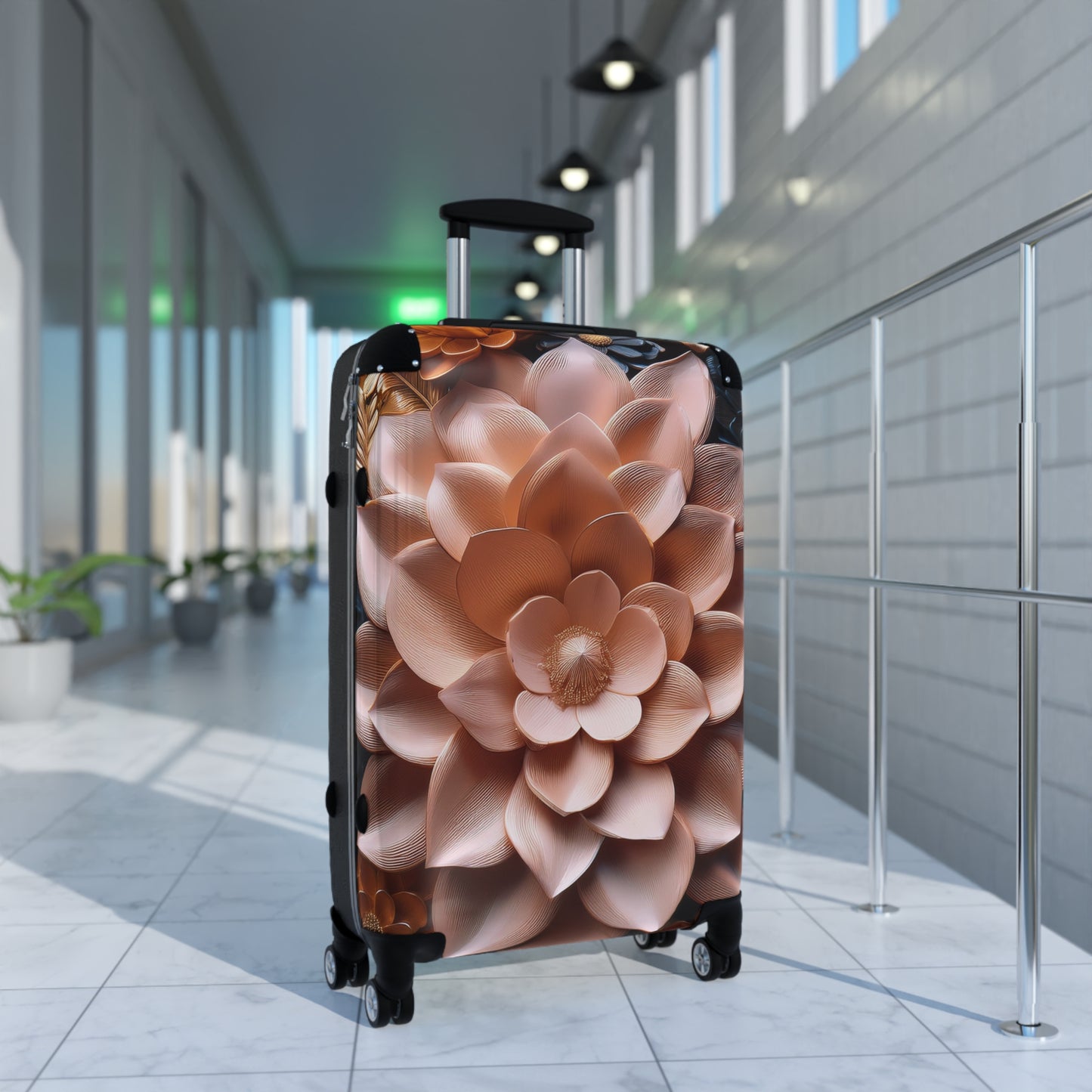 Nature Flowers Floral Peach Gold Art Carry-On Suitcase - Stylish Luggage for Travelers