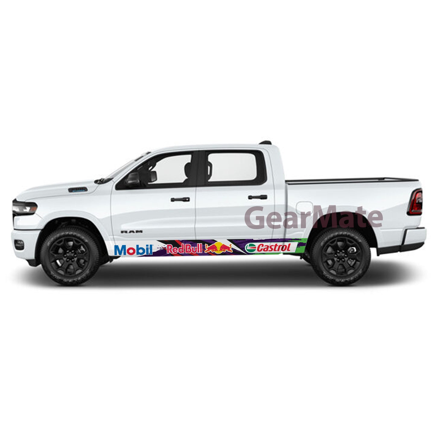 Racing Paint Purple Green Mobil Castrol Redbull Rocker Panel Graphic Decal Kit (Left & Right Sides) - High Quality Vinyl for Trucks & SUVs