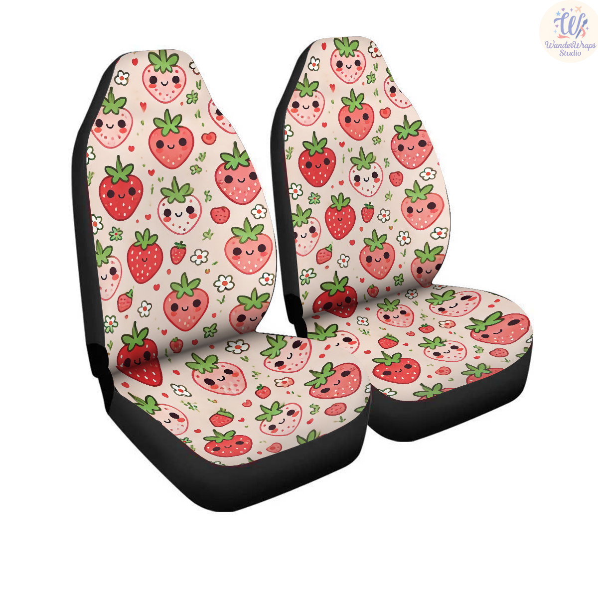 Cute Strawberries Car Seat Covers – High Quality Graphic and Polar Fleece Protector Set