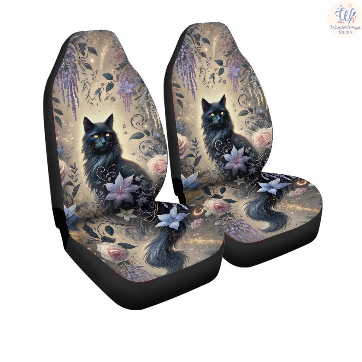 Magical Black Cat Car Seat Covers – High Quality Graphic and Polar Fleece Protector Set