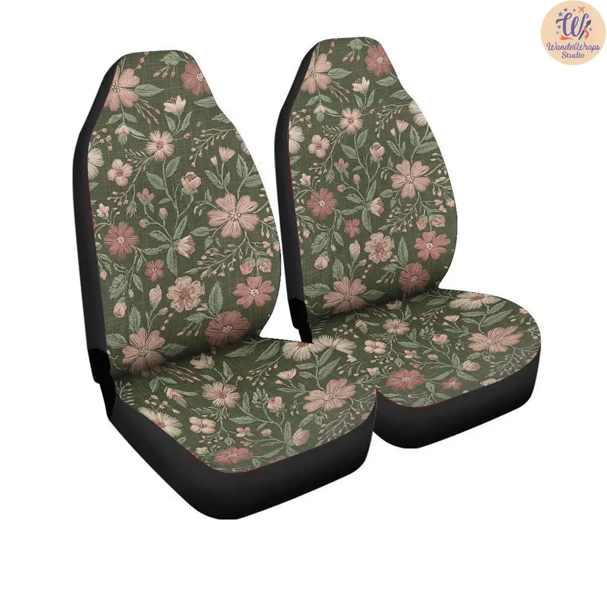Sakura At Night Faux Embroidery Car Seat Covers – High Quality Graphic and Polar Fleece Protector Set