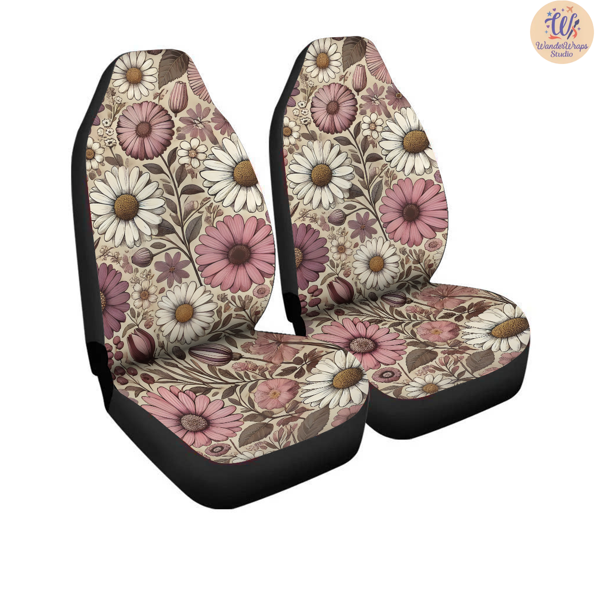 Daisy and Wildflower Car Seat Covers – High Quality Graphic and Polar Fleece Protector Set