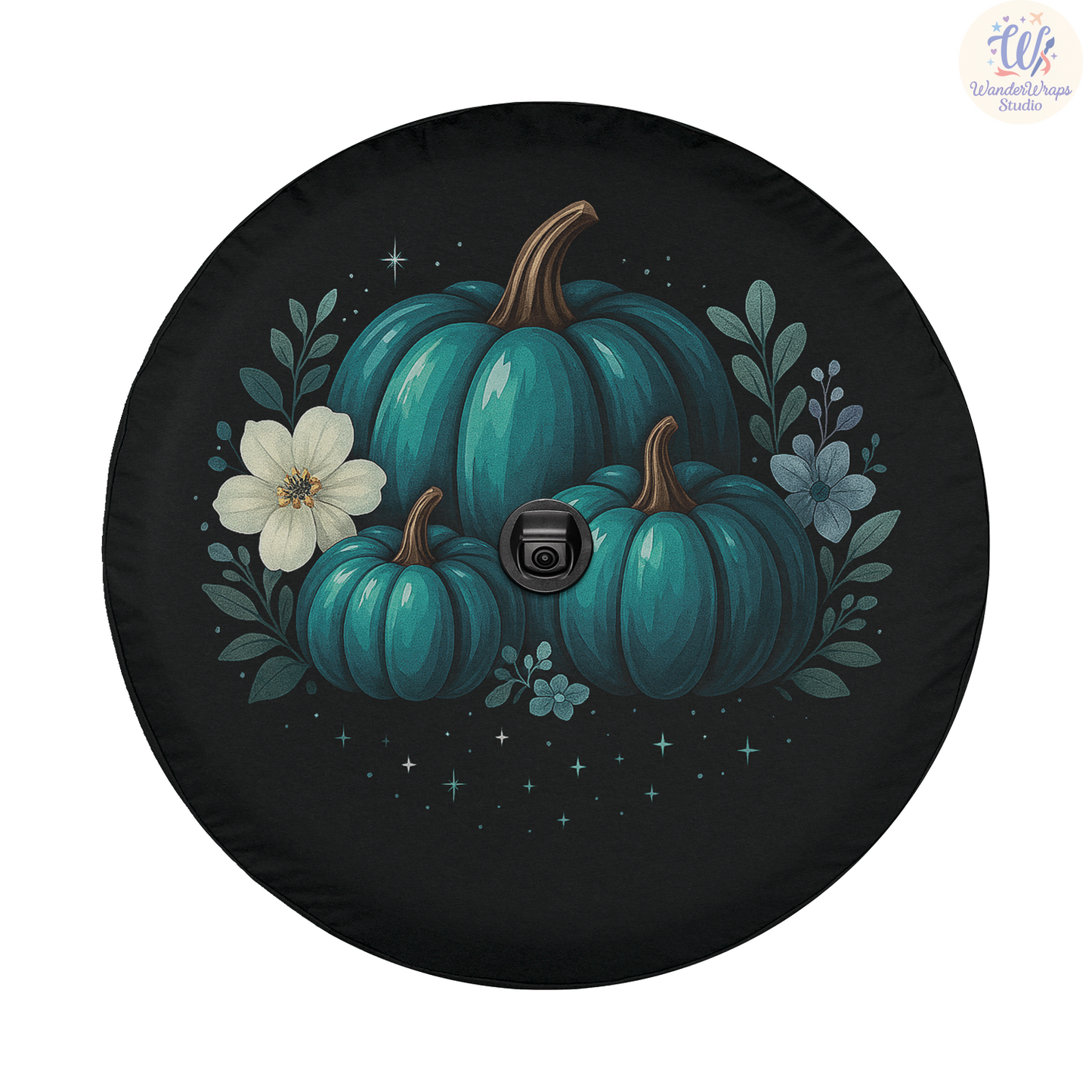 Pumpkins In Teal Spare Tire Cover – Waterproof UV Resistant Protector with Camera Hole