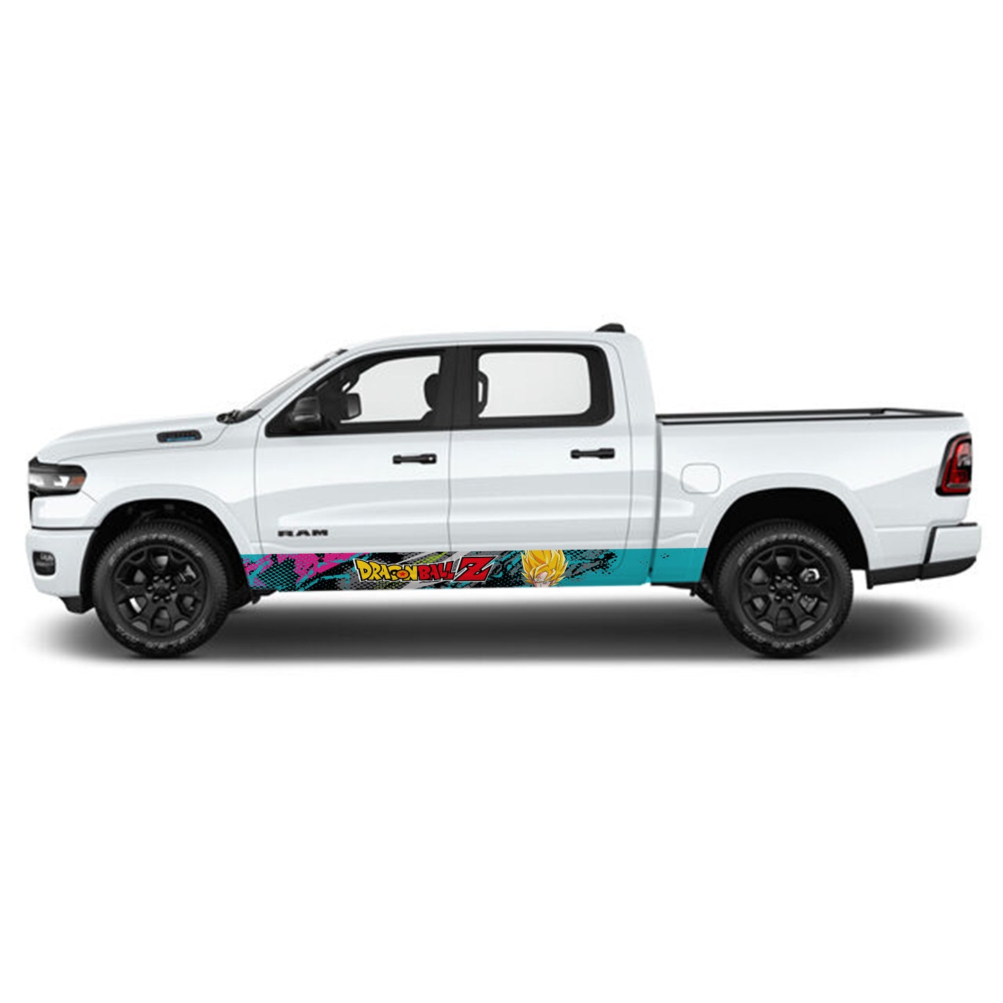 Speed Light Blue Dragon Ball Z Goku Rocker Panel Graphic Decal Kit (Left & Right Sides) - High Quality Vinyl for Trucks & SUVs