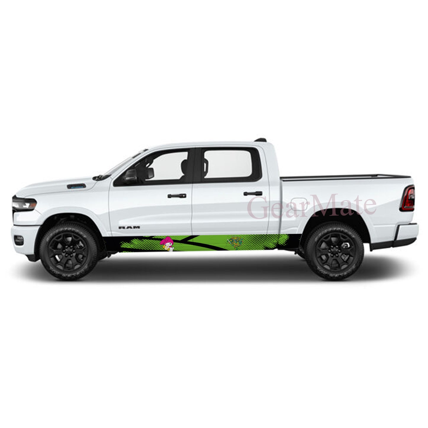 Speed Grunge Green Kuromi Rocker Panel Graphic Decal Kit (Left & Right Sides) - High Quality Vinyl for Trucks & SUVs