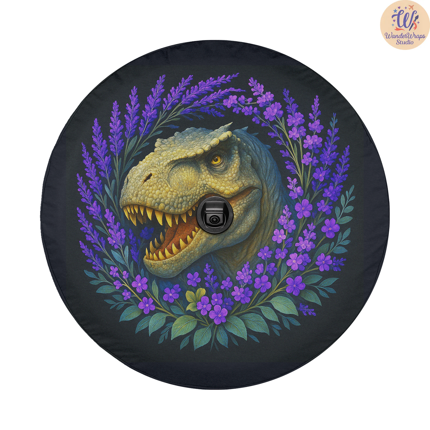 Dinosaur Lavender Spare Tire Cover – Waterproof UV Resistant Protector with Camera Hole