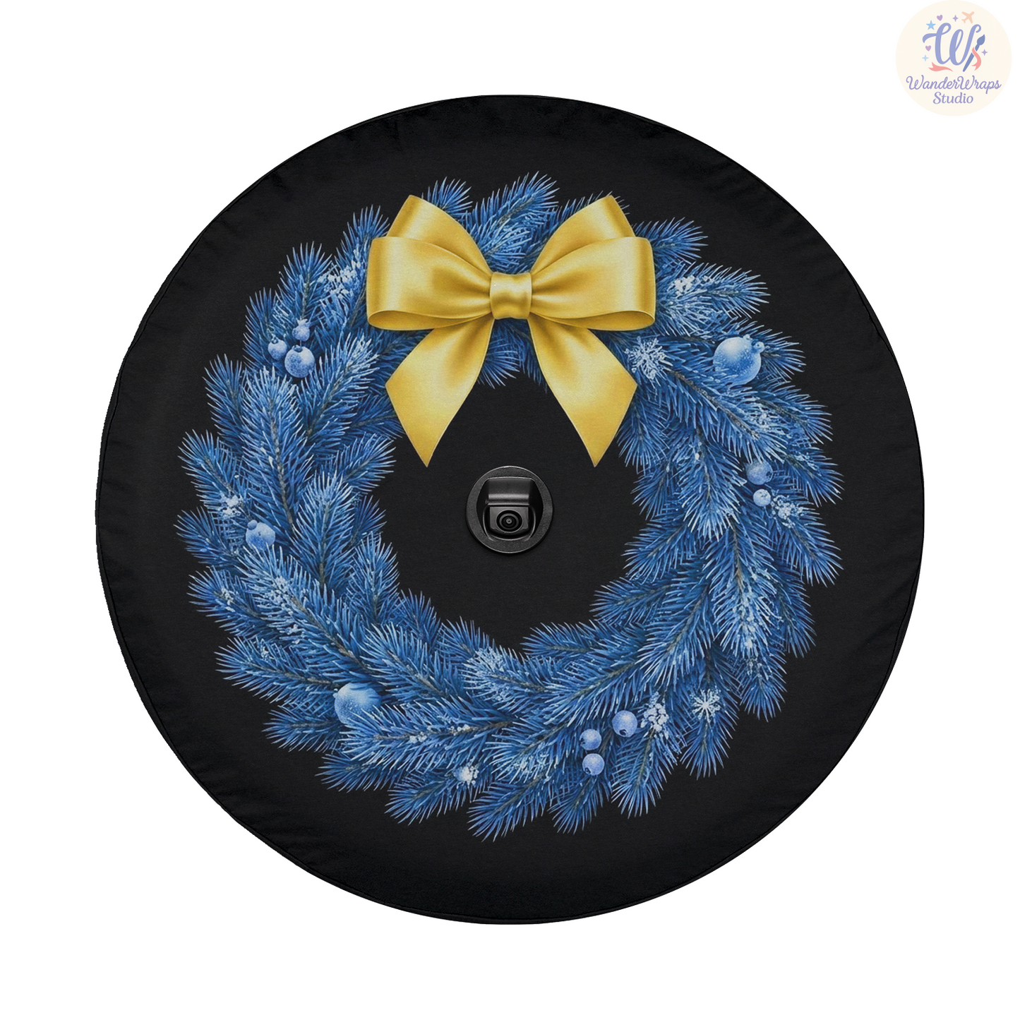 Blue Winter Wreath Spare Tire Cover – Waterproof UV Resistant Protector with Camera Hole