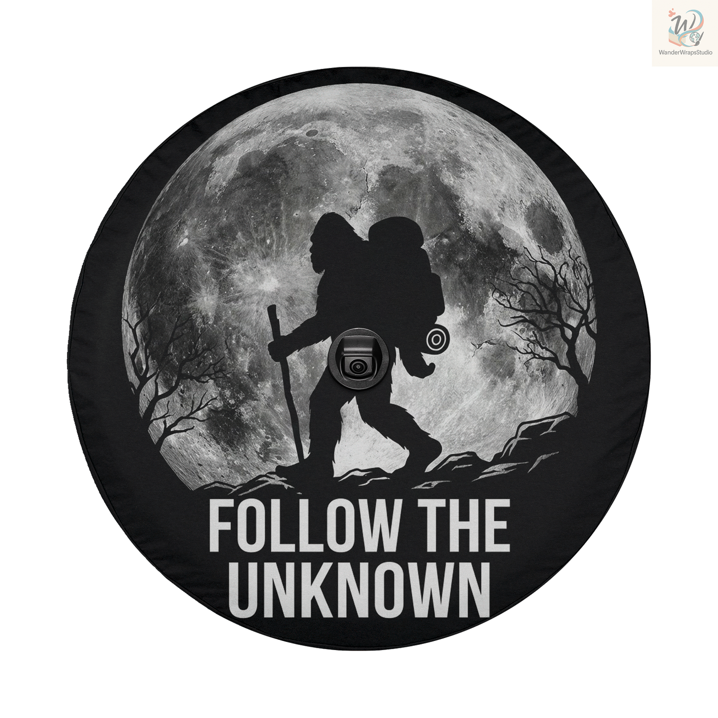 Big Foot Follow The Unknown Spare Tire Cover – Waterproof UV Resistant Protector with Camera Hole