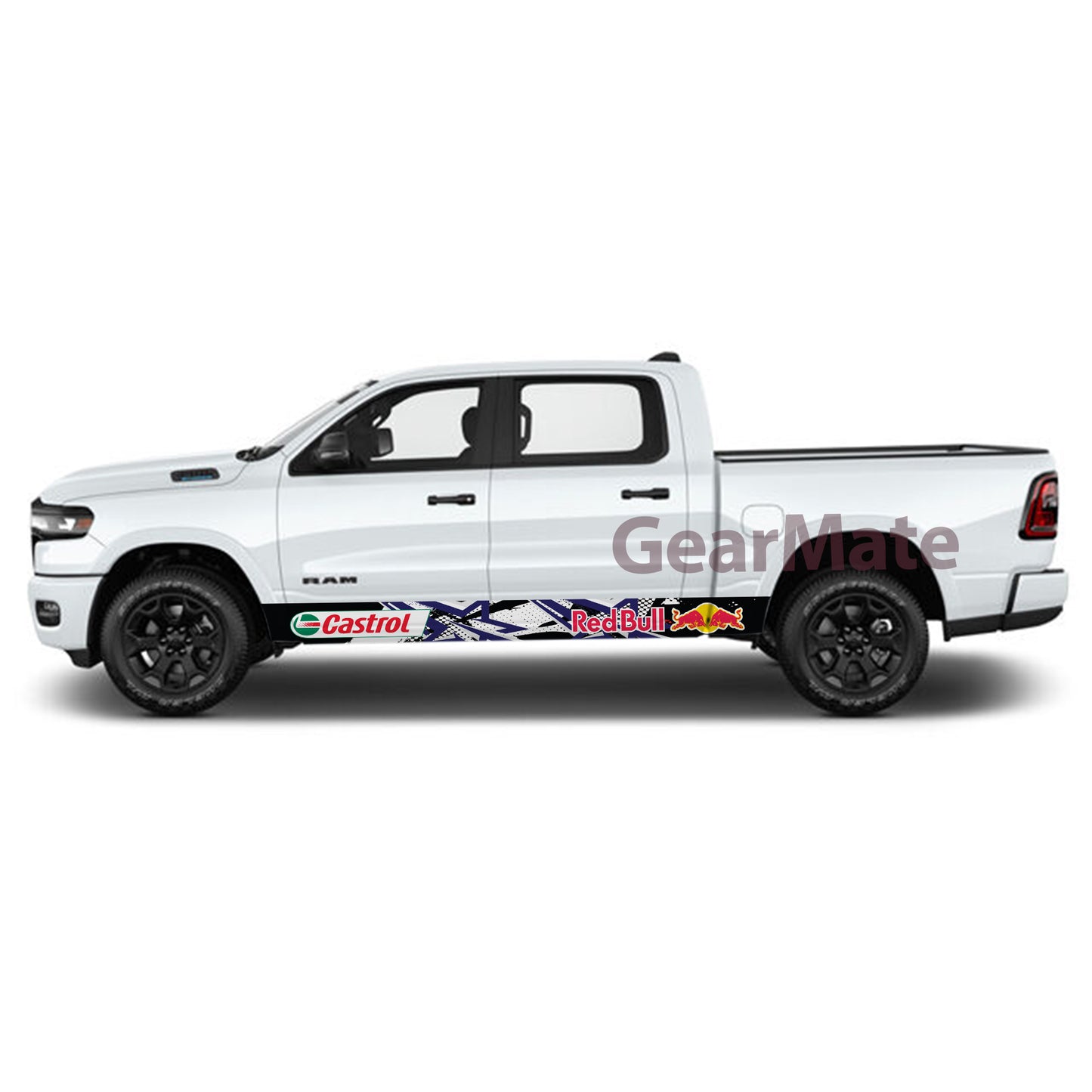 Racing Star White Castrol Redbull Rocker Panel Graphic Decal Kit (Left & Right Sides) - High Quality Vinyl for Trucks & SUVs